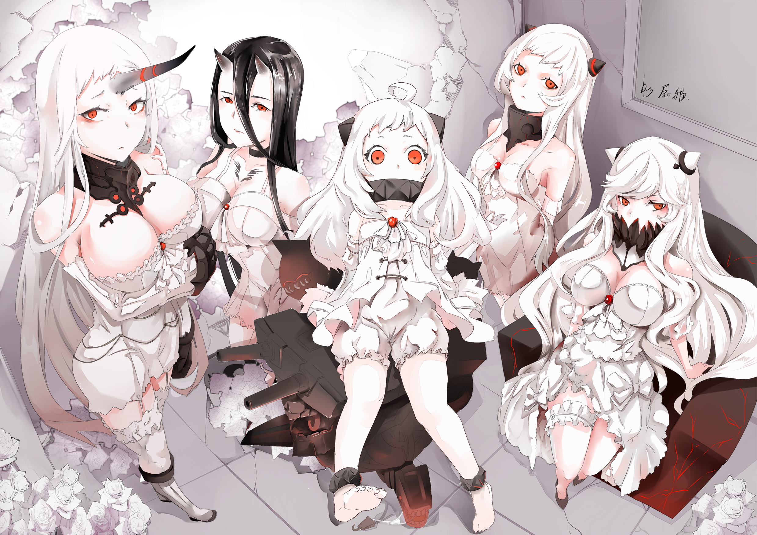 Anime 2479x1753 Kantai Collection Northern Ocean Hime Battleship-Symbiotic Hime Harbour Princess (Kancolle) Airfield Hime (KanColle) Midway Hime
