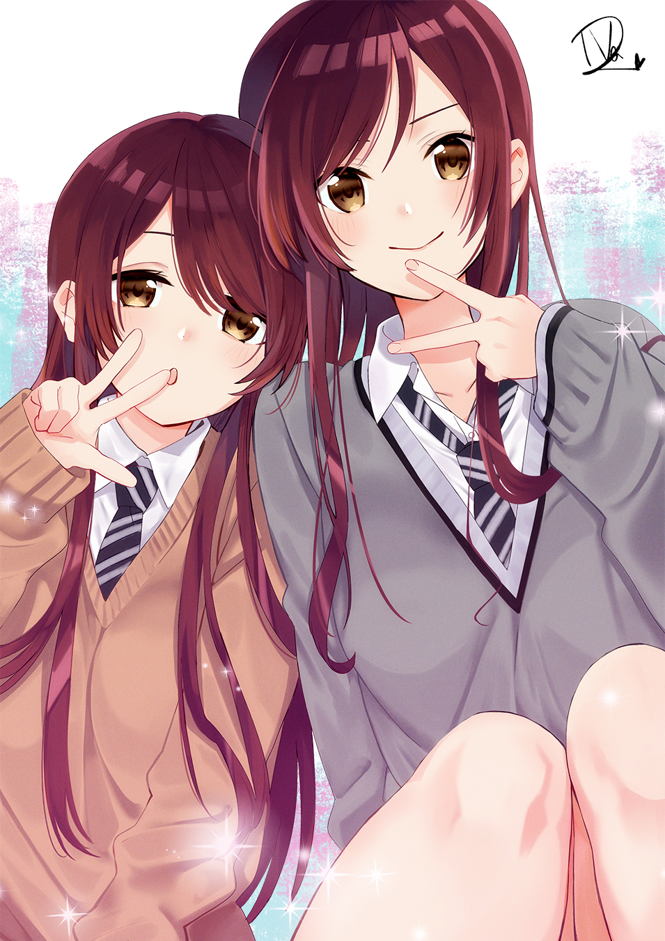 Anime 955x1351 anime anime girls THE iDOLM@STER THE iDOLM@STER: Shiny Colors twins school uniform long hair brunette Oosaki Amana Oosaki Tenka