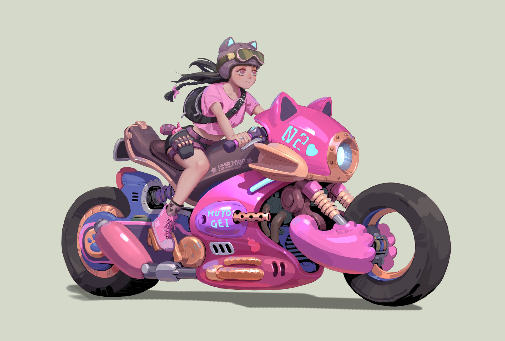 General 1920x1299 artwork Rui Zhang motorcycle women with motorcycles simple background