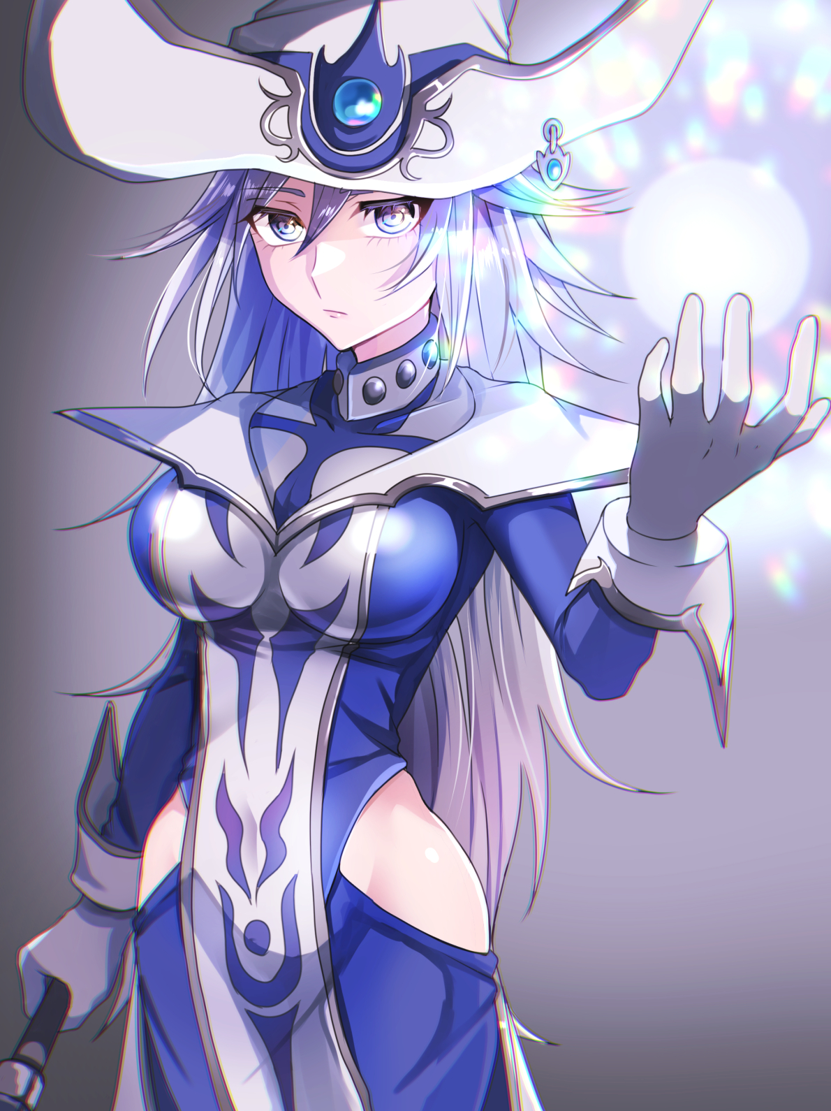 Anime 1190x1590 anime anime girls Yu-Gi-Oh! Silent Magician boobs white hair long hair witch witch hat
