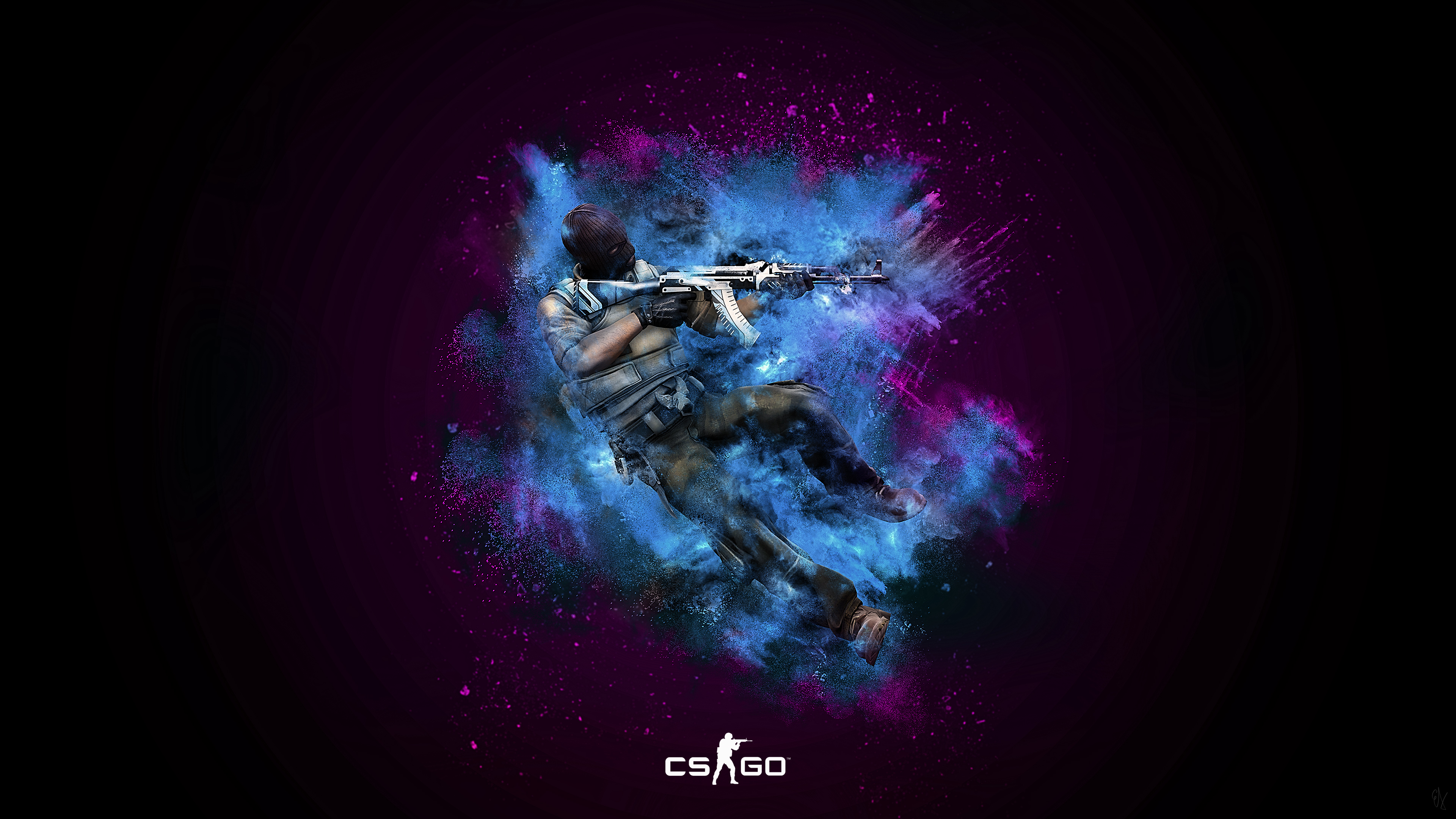 General 3840x2160 Counter-Strike: Global Offensive AK-74 blue purple smoke smoke background video games Valve Corporation