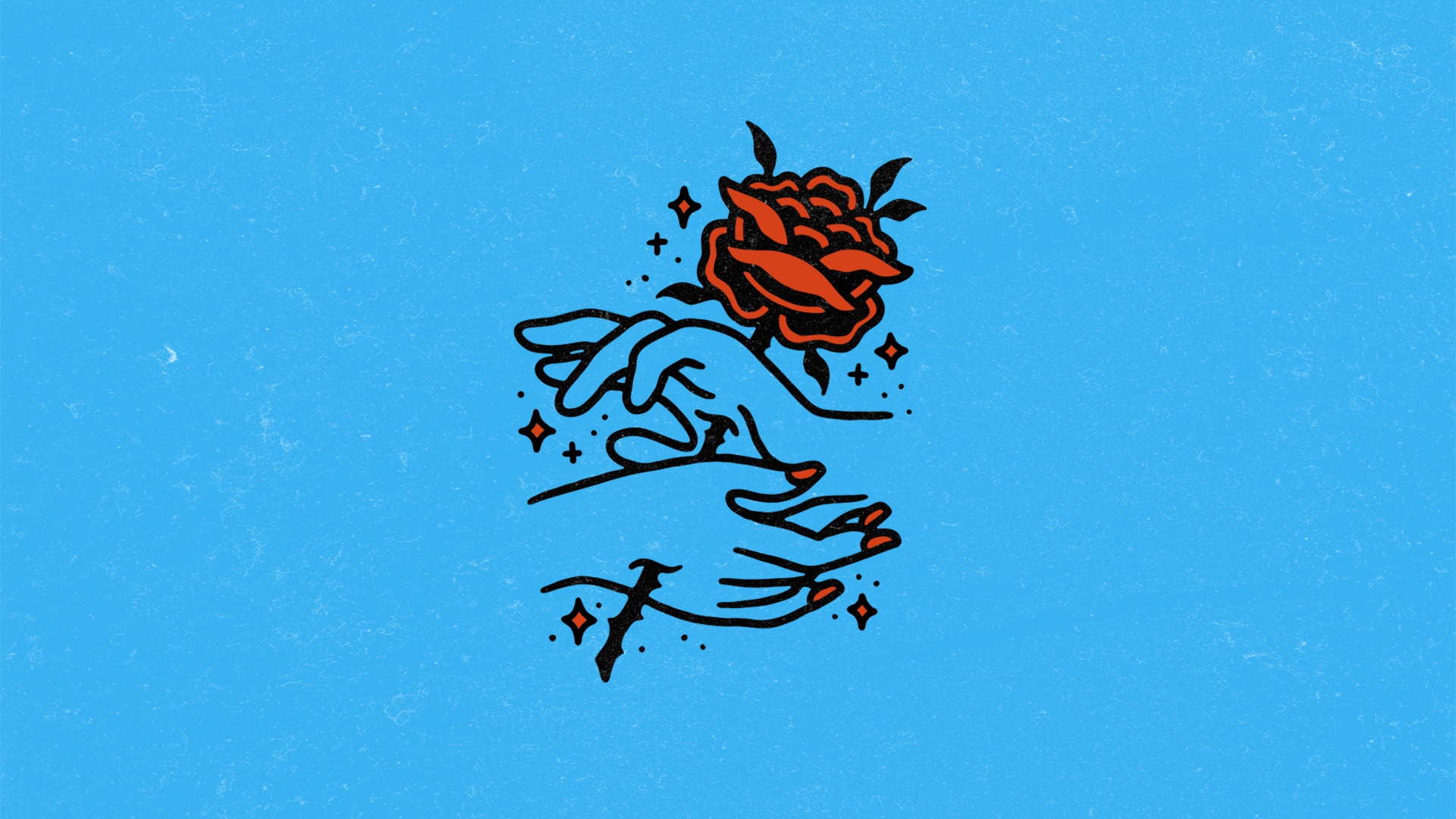 General 1920x1080 artwork simple background minimalism blue background hands painful rose flowers red flowers plants