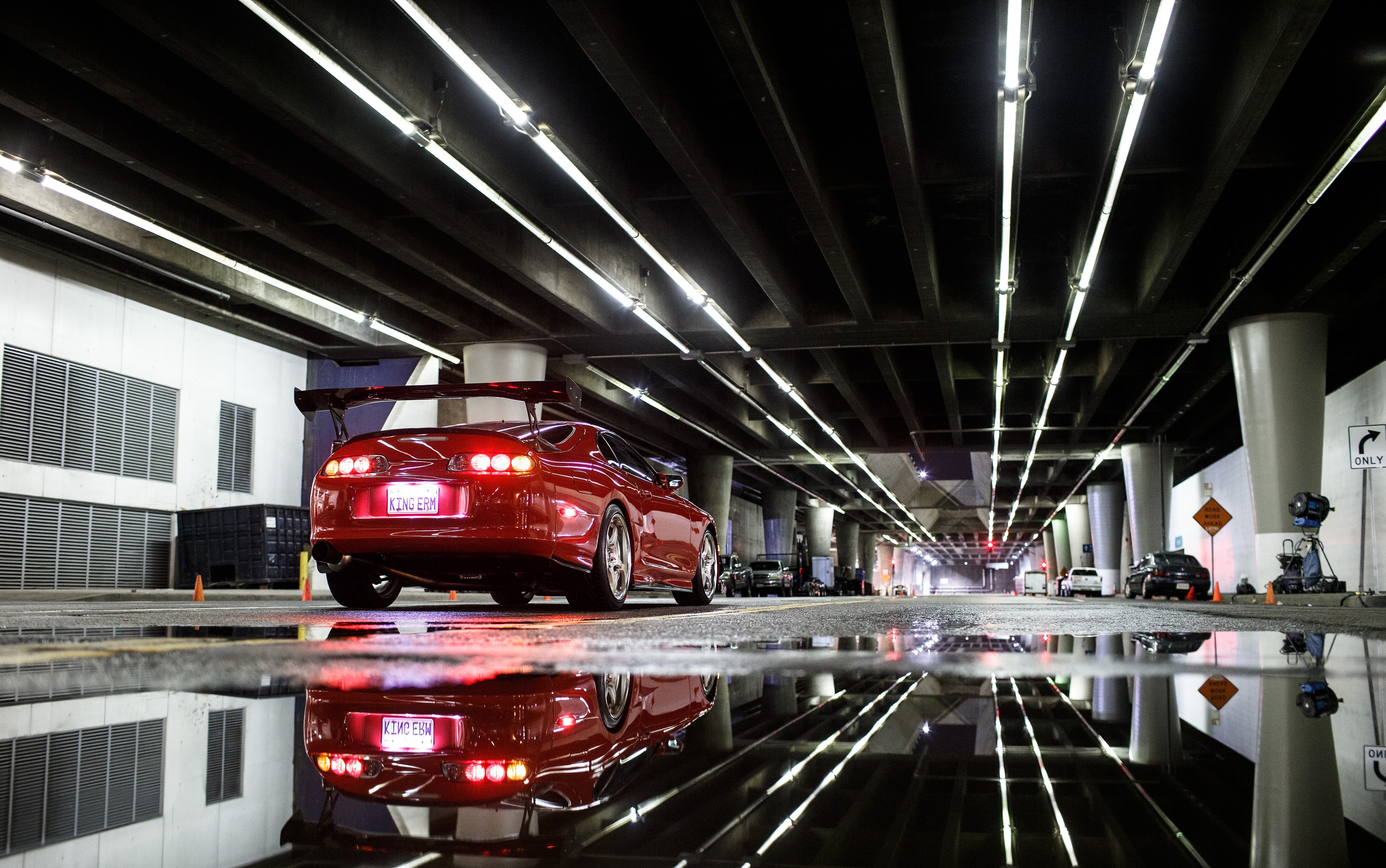 General 3840x2405 Toyota Supra A80 Toyota Supra red cars sports car Japanese cars night city lights Larry Chen