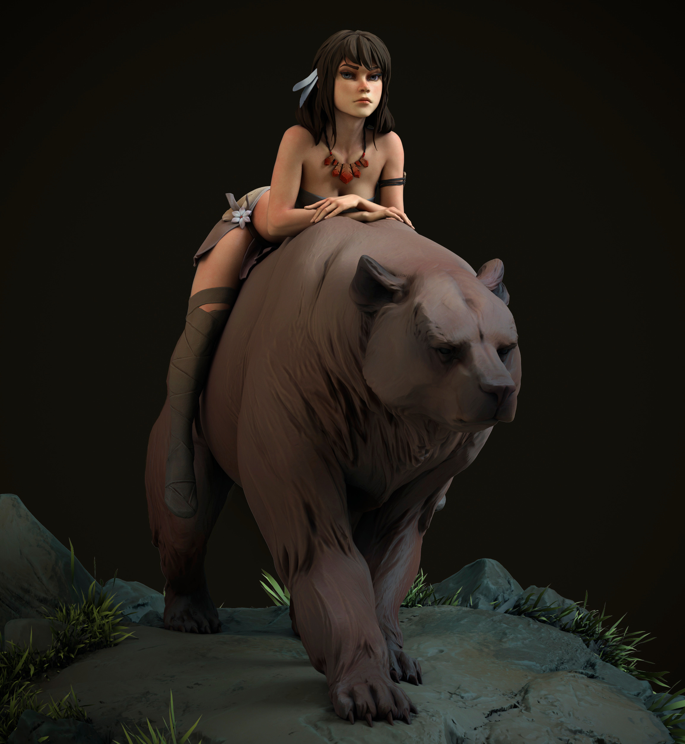 General 2309x2506 Maria Panfilova artwork digital art CGI fantasy girl women black background fantasy art bears animals mammals