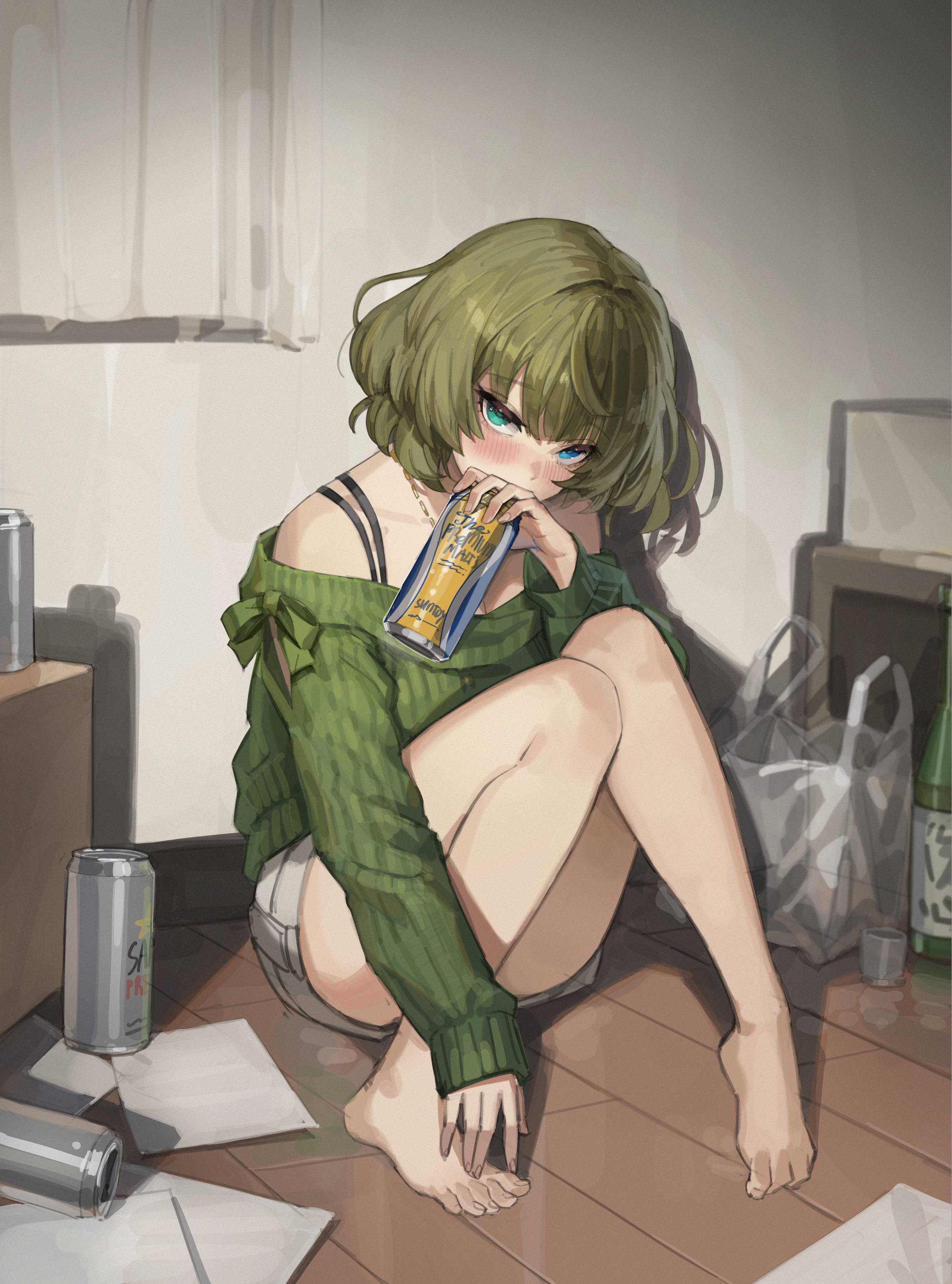 Anime 2311x3116 anime anime girls THE iDOLM@STER Takagaki Kaede blushing green hair heterochromia