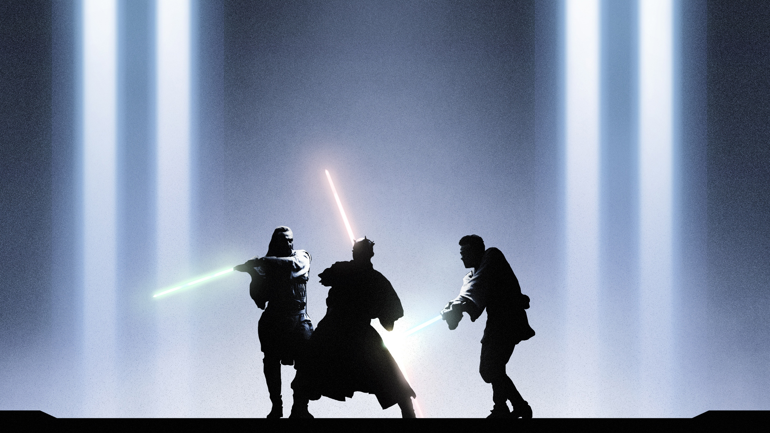 General 2560x1440 Star Wars Darth Maul Obi-Wan Kenobi Qui-Gon Jinn lights lightsaber Duel digital art
