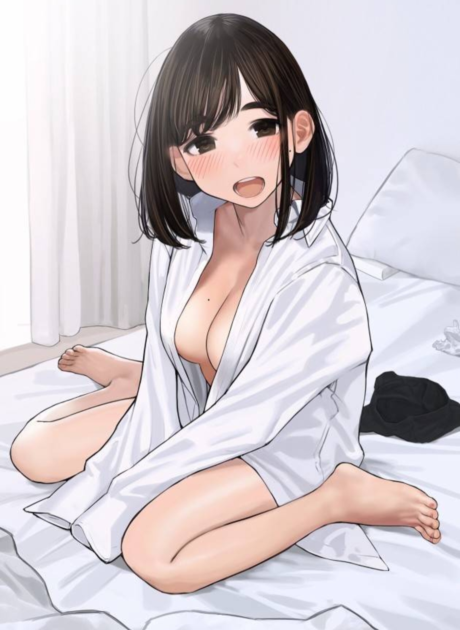 Anime 1600x2190 anime girls yomu Ganbare, Douki-chan cleavage kneeling