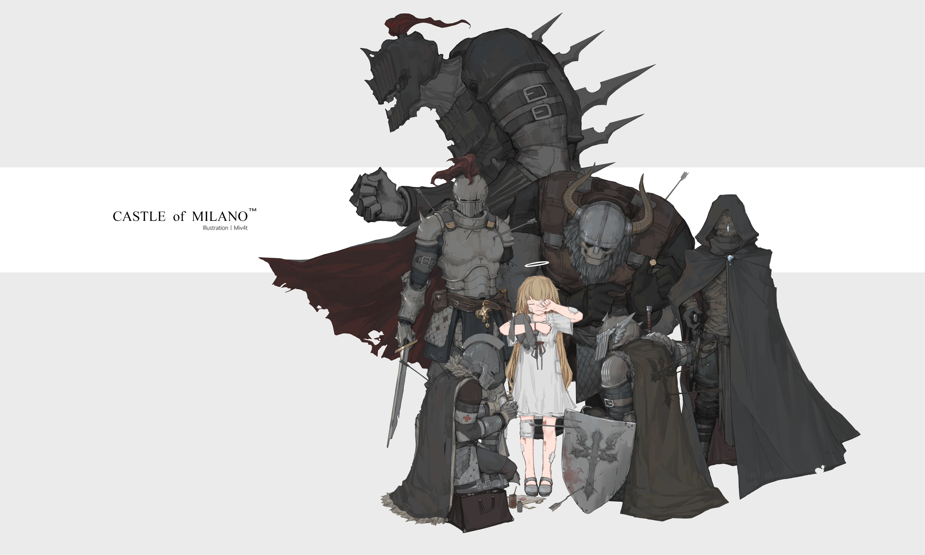 knight, anime girls, anime, Black Armoury, figure-hugging armor | 3000x1800  Wallpaper 