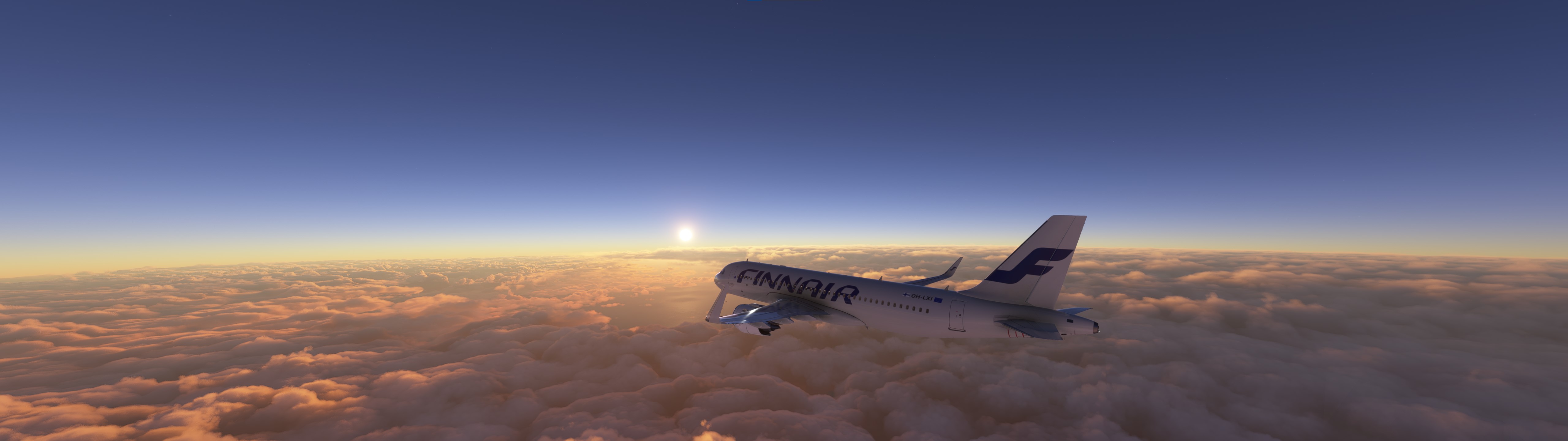 General 5120x1440 flight simulator flying sky clouds Airbus A320 Finnair PC gaming screen shot passenger aircraft aircraft vehicle