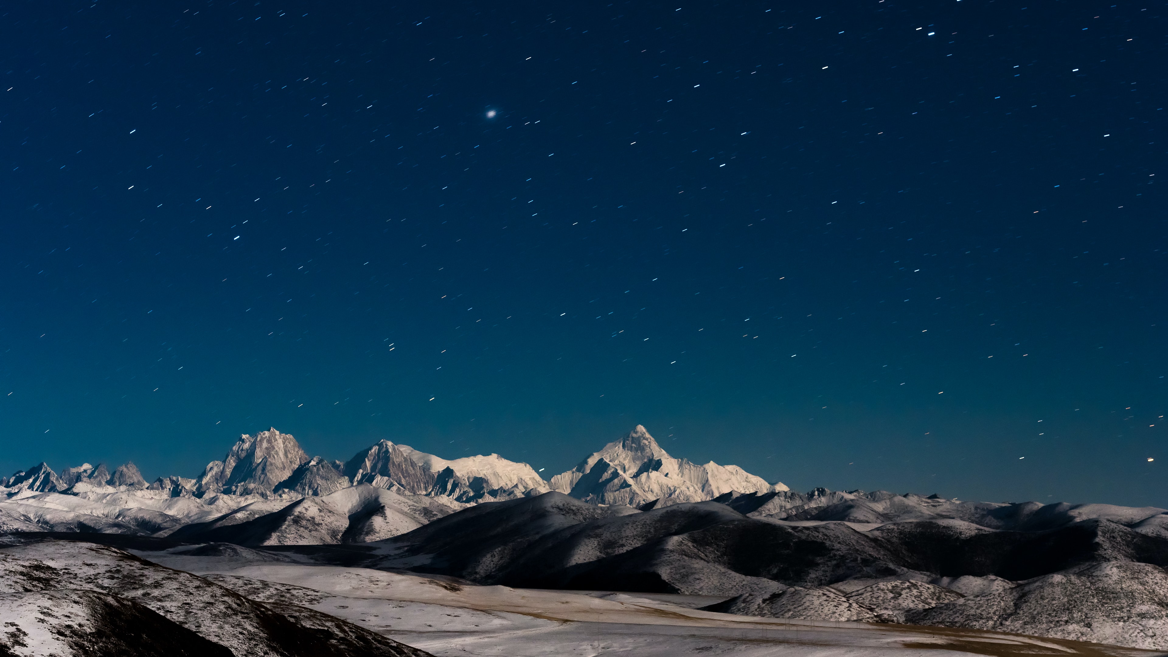 General 3840x2160 landscape stars snow mountains starry night nature low light
