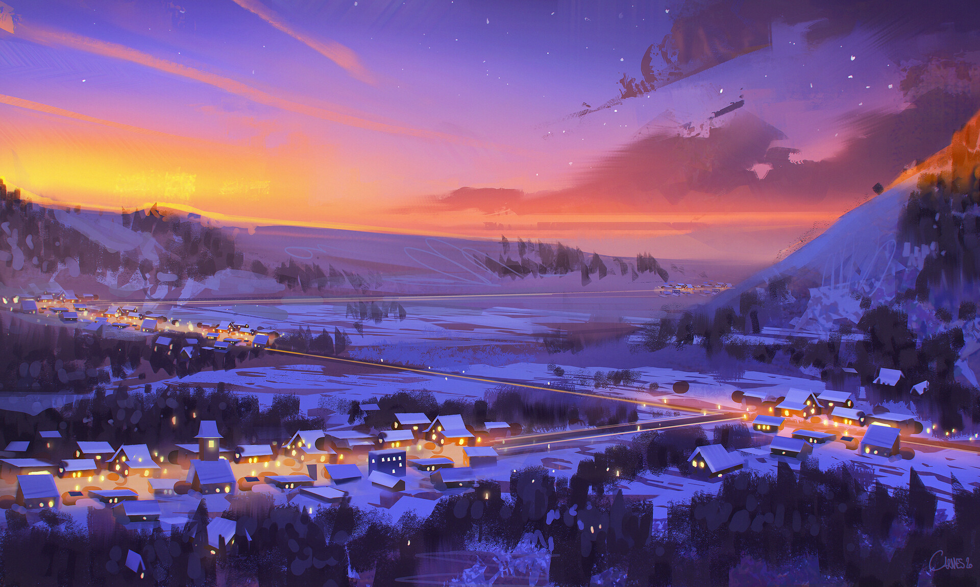 General 1920x1150 artwork digital art cityscape landscape snow town village