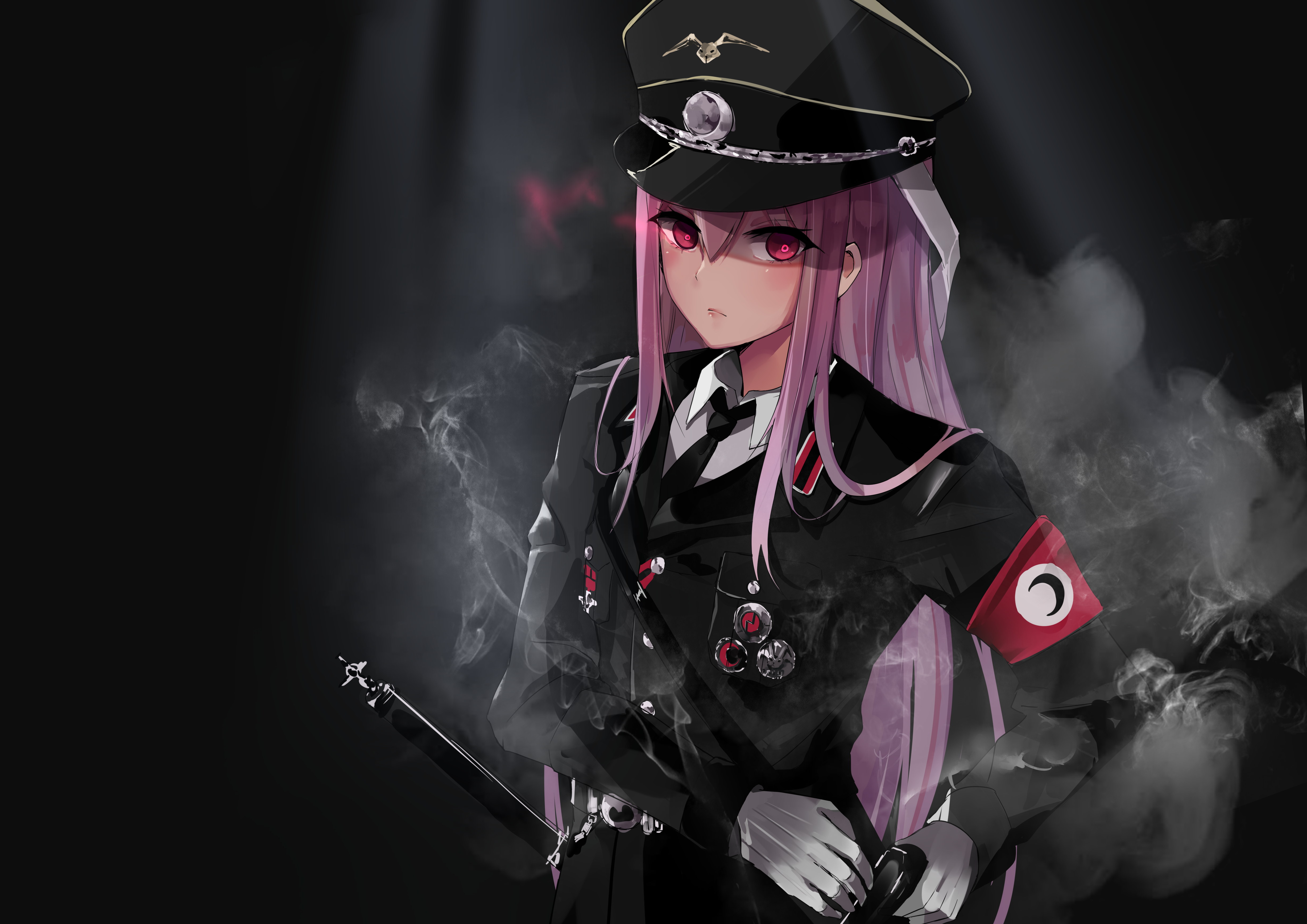 Anime 4912x3473 Reisen Udongein Inaba Touhou uniform pink hair red eyes smoke long hair army anime girls Military Hat armband Medals white gloves