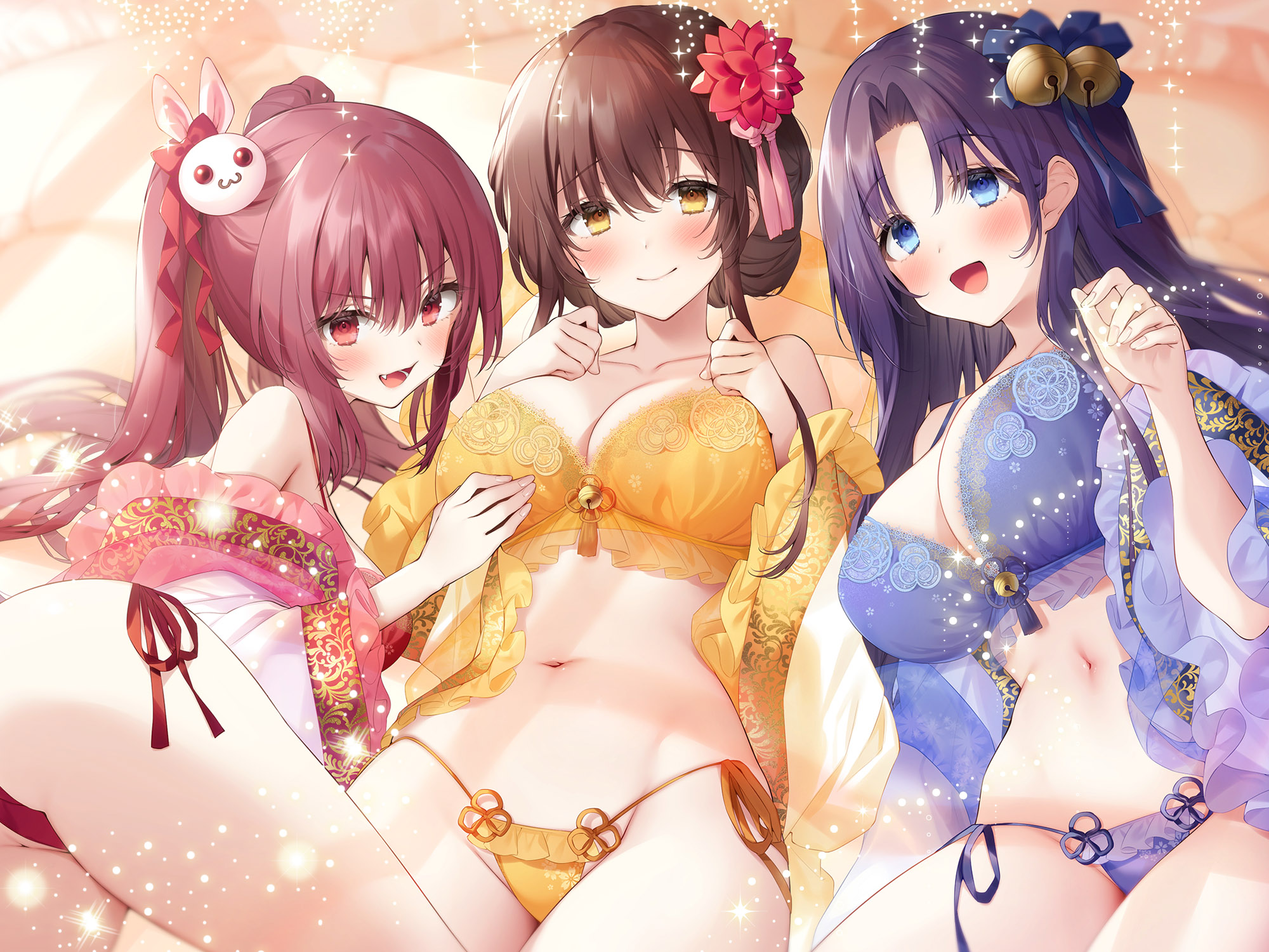 Anime 2000x1500 Jiiwara anime anime girls underwear bra panties belly big boobs artwork