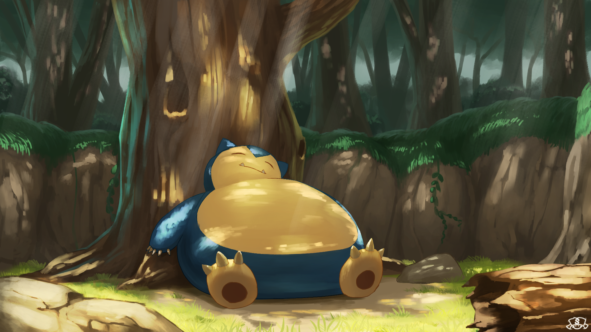 Anime 1920x1080 Pokémon anime sleeping Snorelax (Anime) trees creature Snorlax