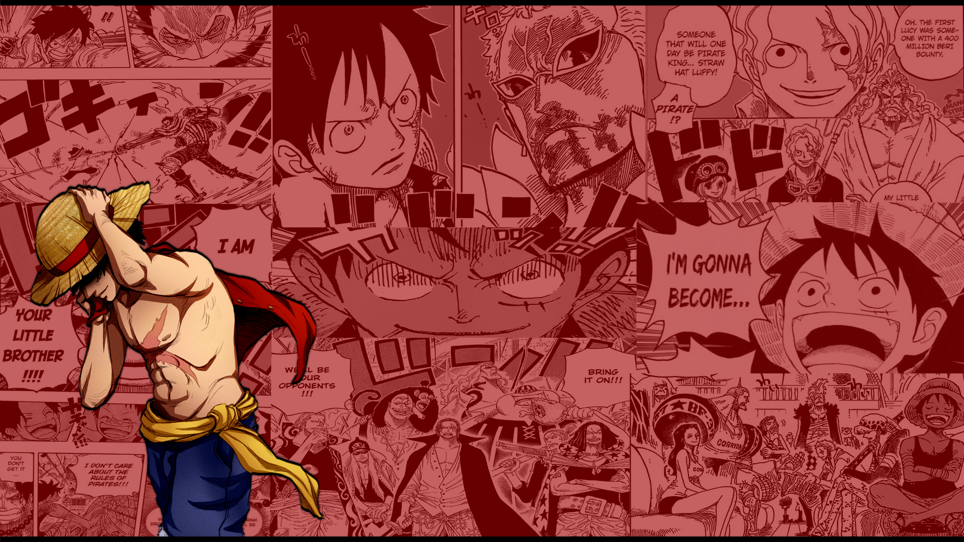 Anime 1920x1080 One Piece Monkey D. Luffy anime collage muscular hat muscles anime boys