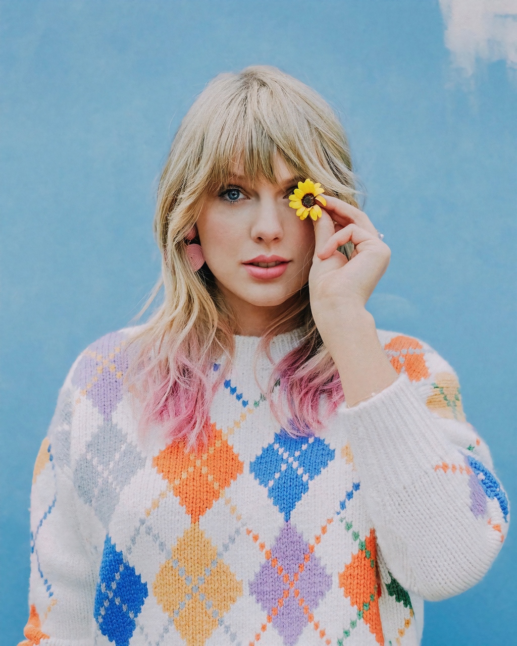 People 1024x1280 Taylor Swift women singer blonde blue eyes long hair flowers frontal view sweater