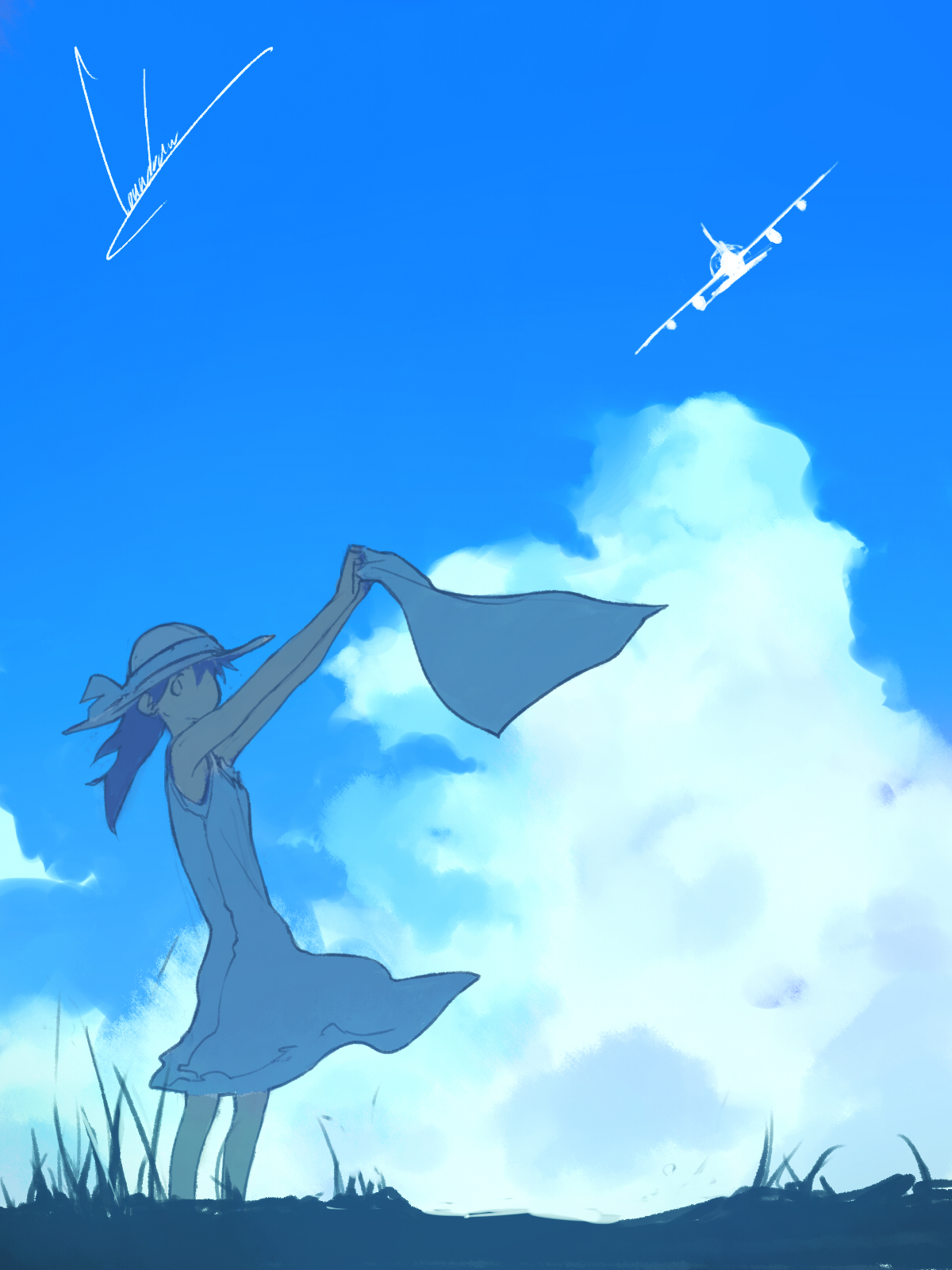 Anime 1200x1600 loundraw anime girls sky blue clouds