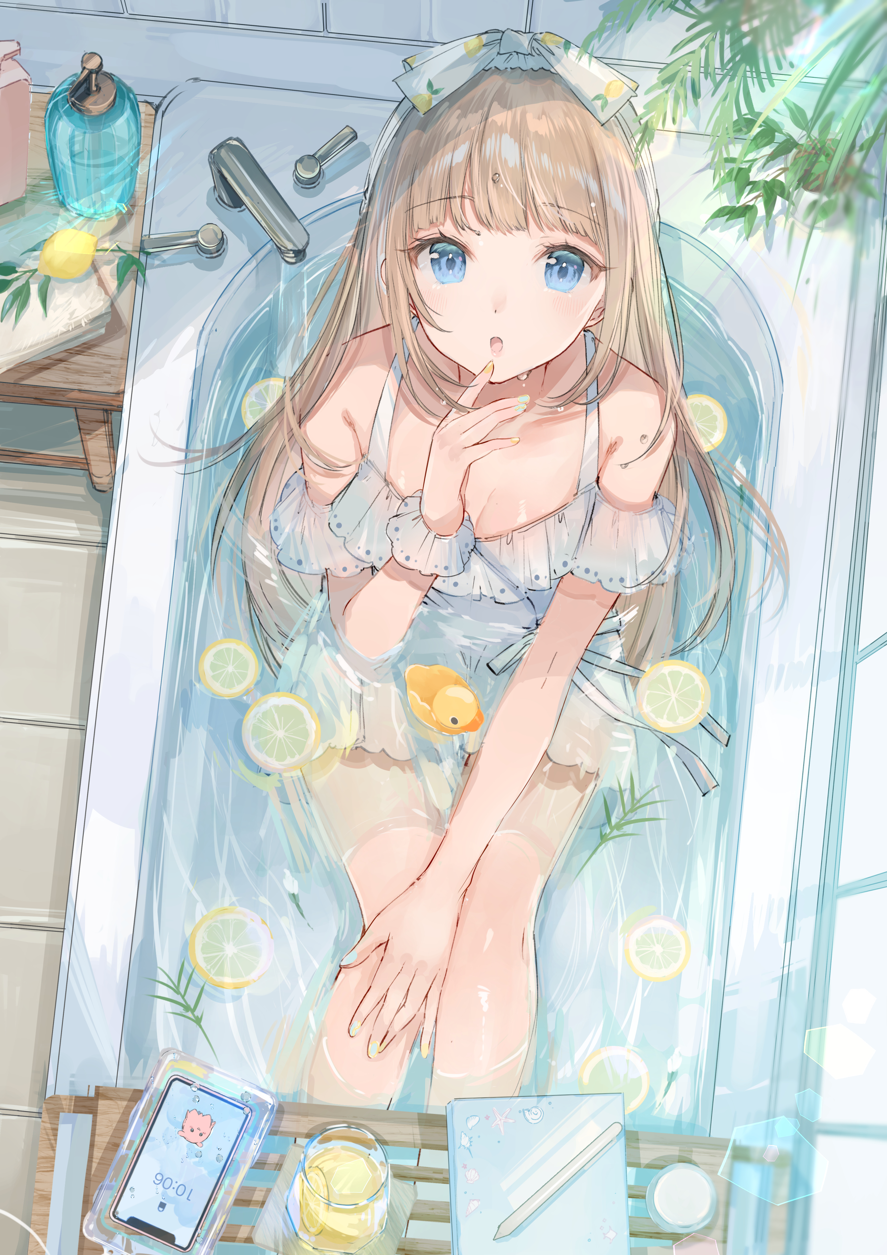 Anime 2894x4093 anime anime girls original characters solo artwork digital art fan art bathtub water lemons