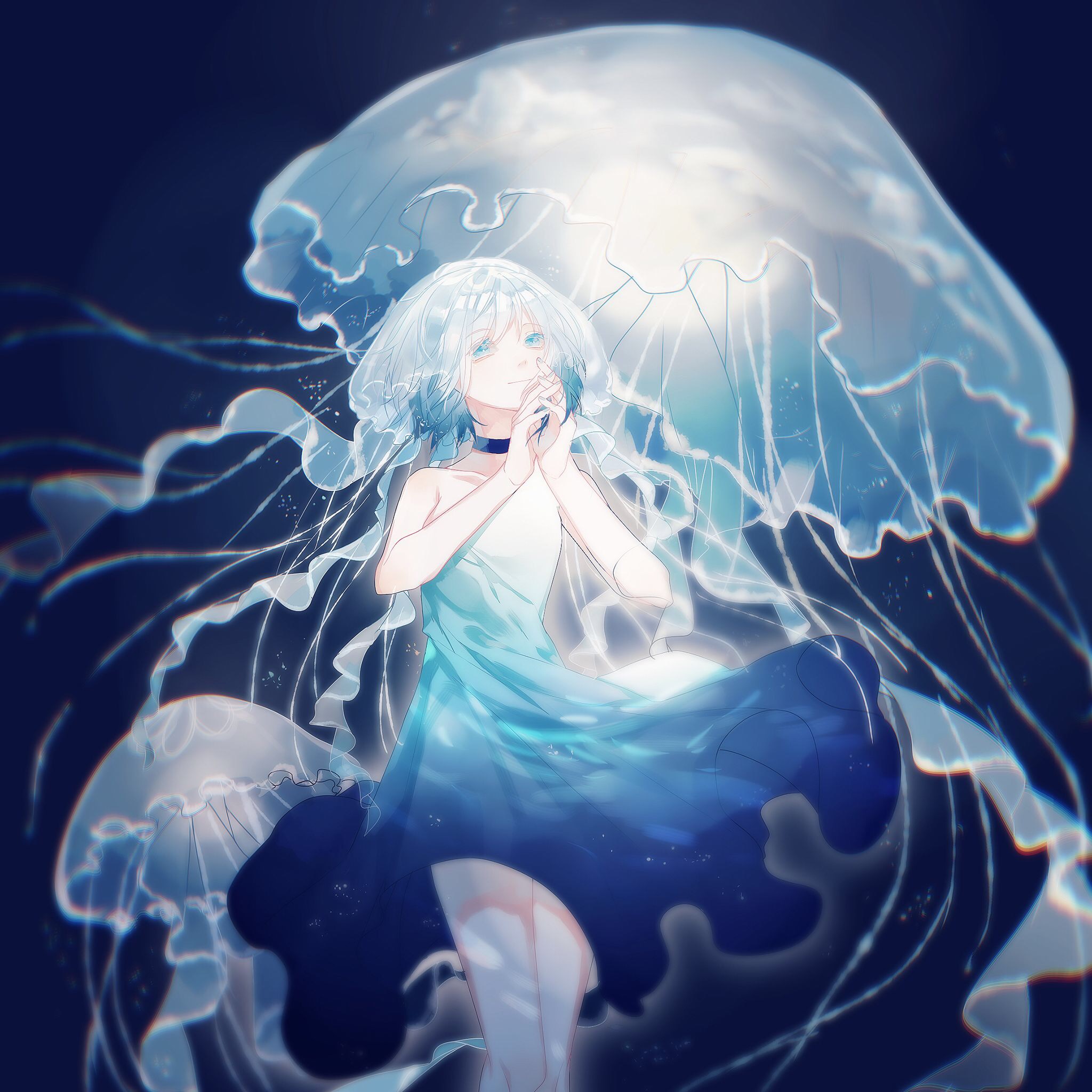 Anime 2048x2048 anime girls underwater jellyfish