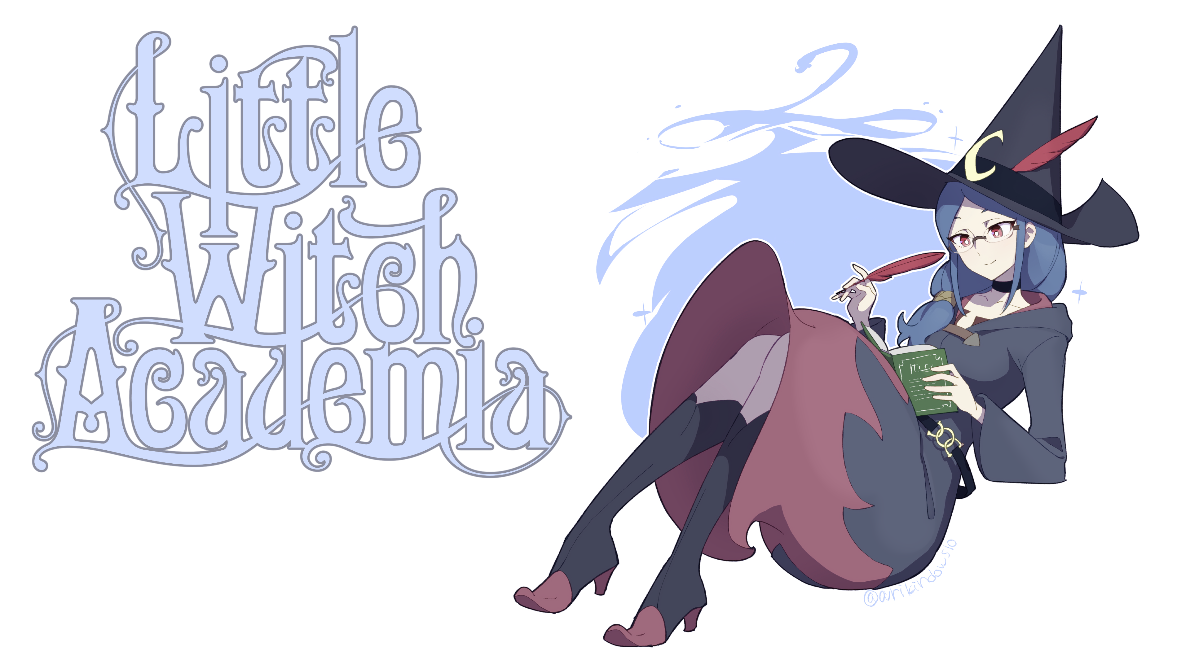 Anime 3840x2160 Little Witch Academia Luna Nova uniform witch hat trigger witch Ursula Callistis Chariot du Nord red eyes blue hair Tunic robes belt text glasses ink quill choker anime anime girls heels
