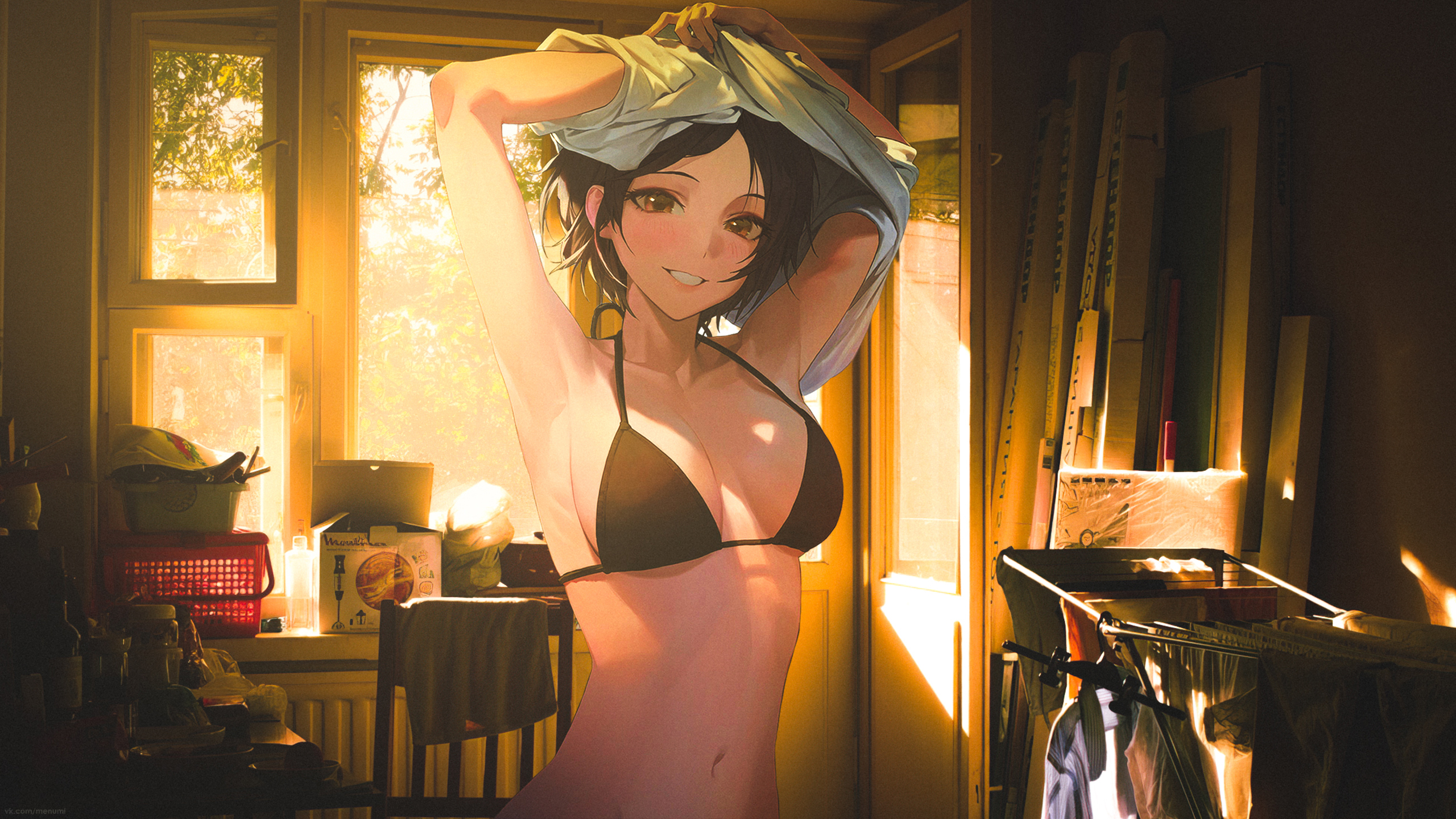 Anime 2560x1440 anime 2D collage warm bikini undressing anime girls animeirl smiling