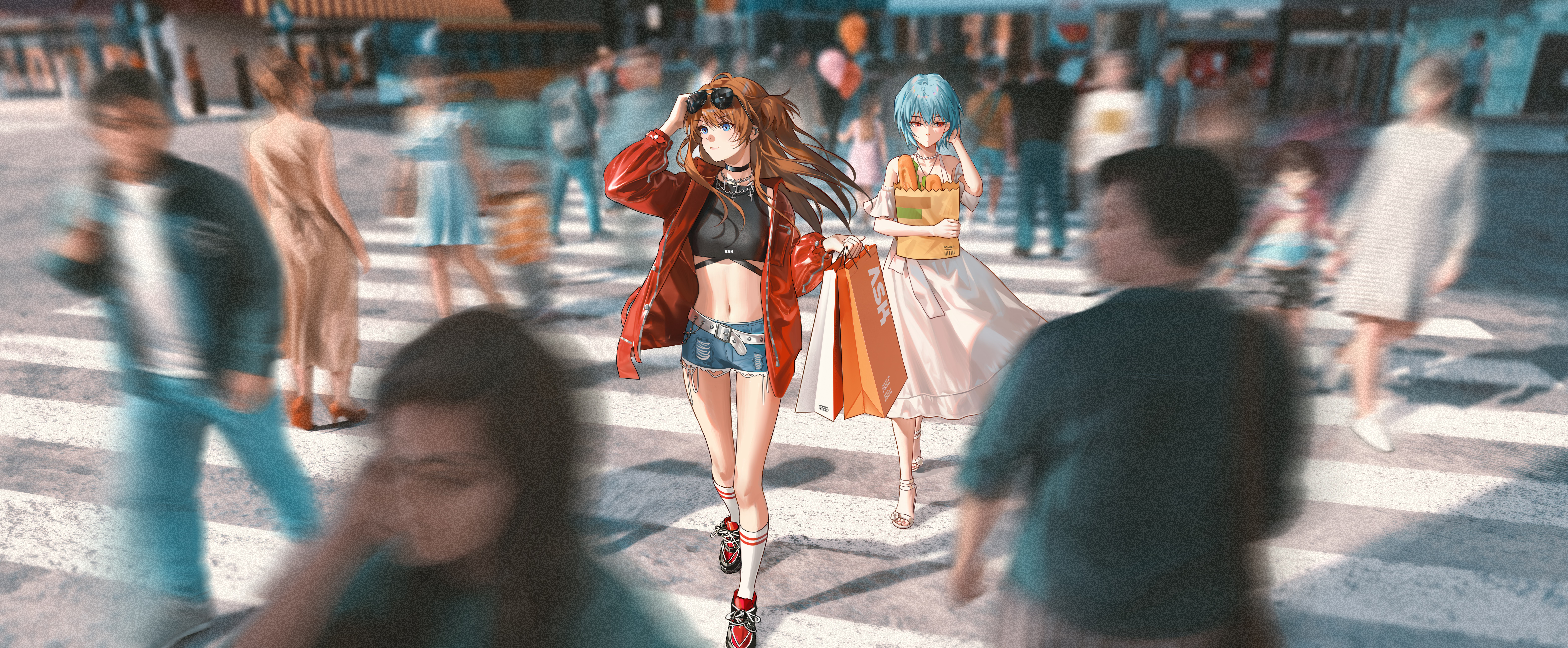 Anime 6287x2600 anime anime girls Neon Genesis Evangelion Asuka Langley Soryu Ayanami Rei artwork Homutan redhead ASK (artist)