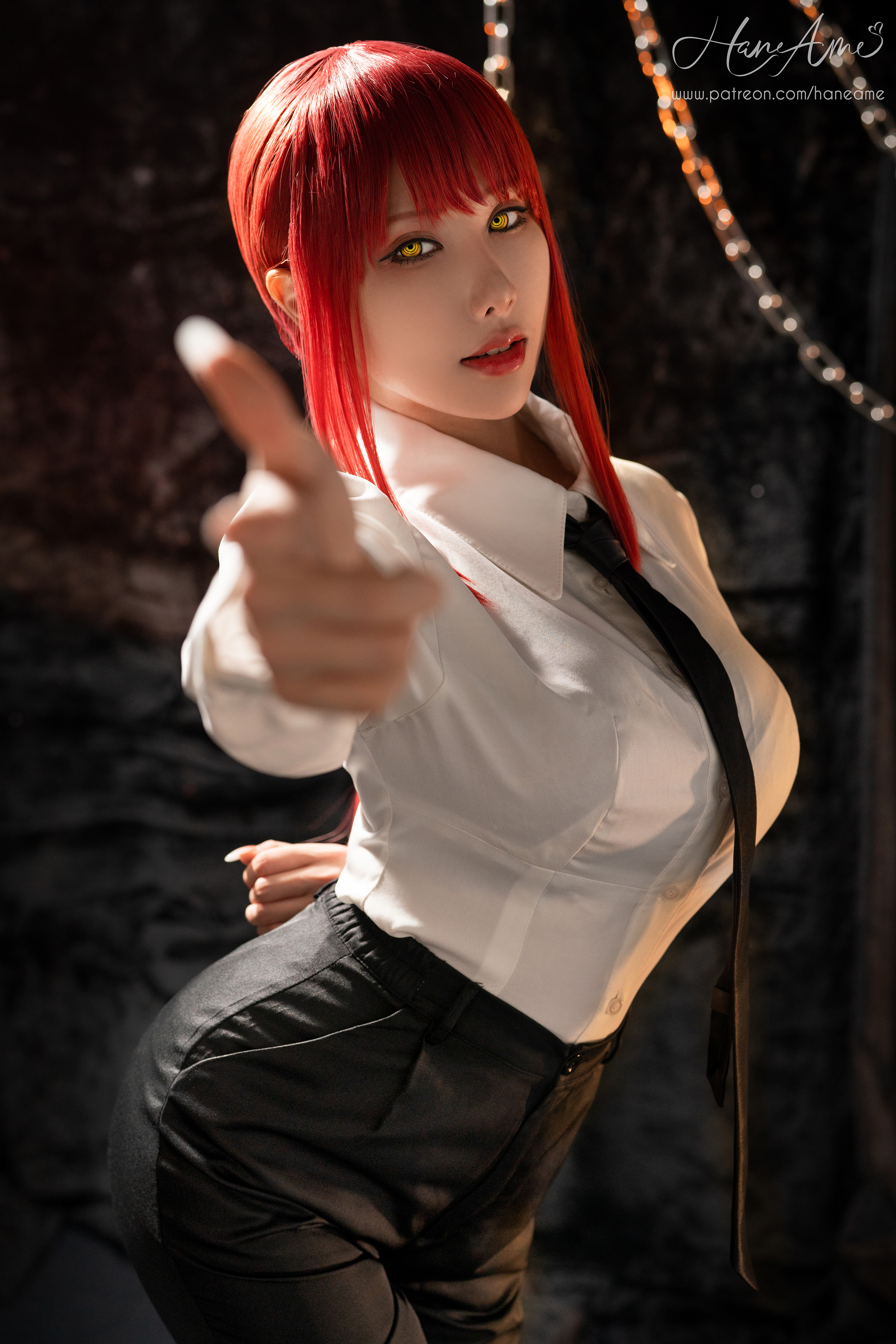People 2362x3542 Hane Ame women model Asian cosplay Makima (Chainsaw Man) Chainsaw Man anime redhead tie shirt indoors women indoors looking at viewer