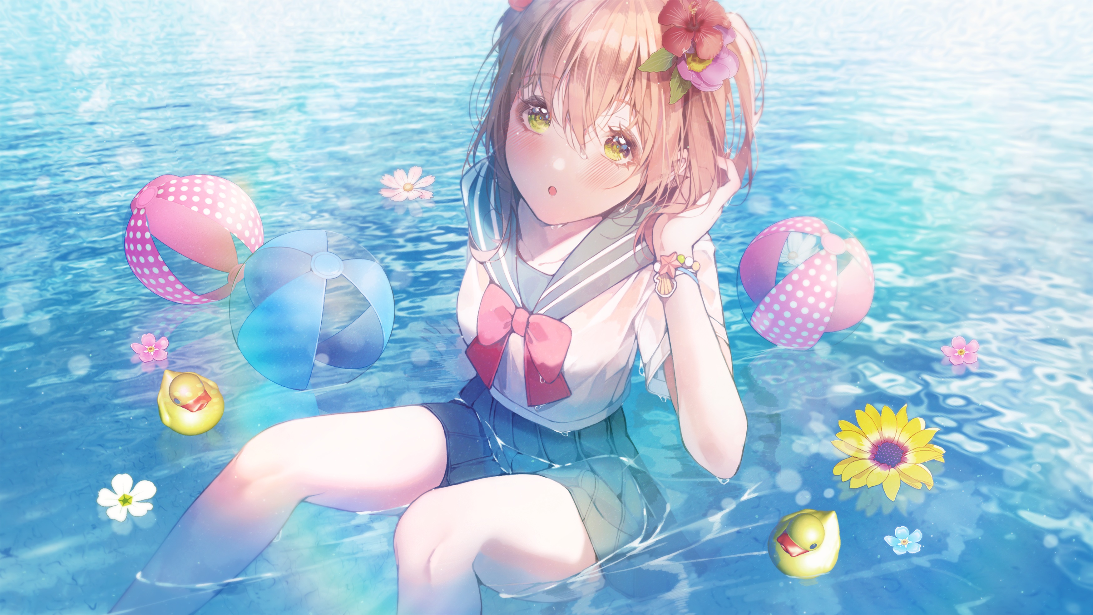 Anime 3500x1969 anime anime girls Immi Immi artwork school uniform in water