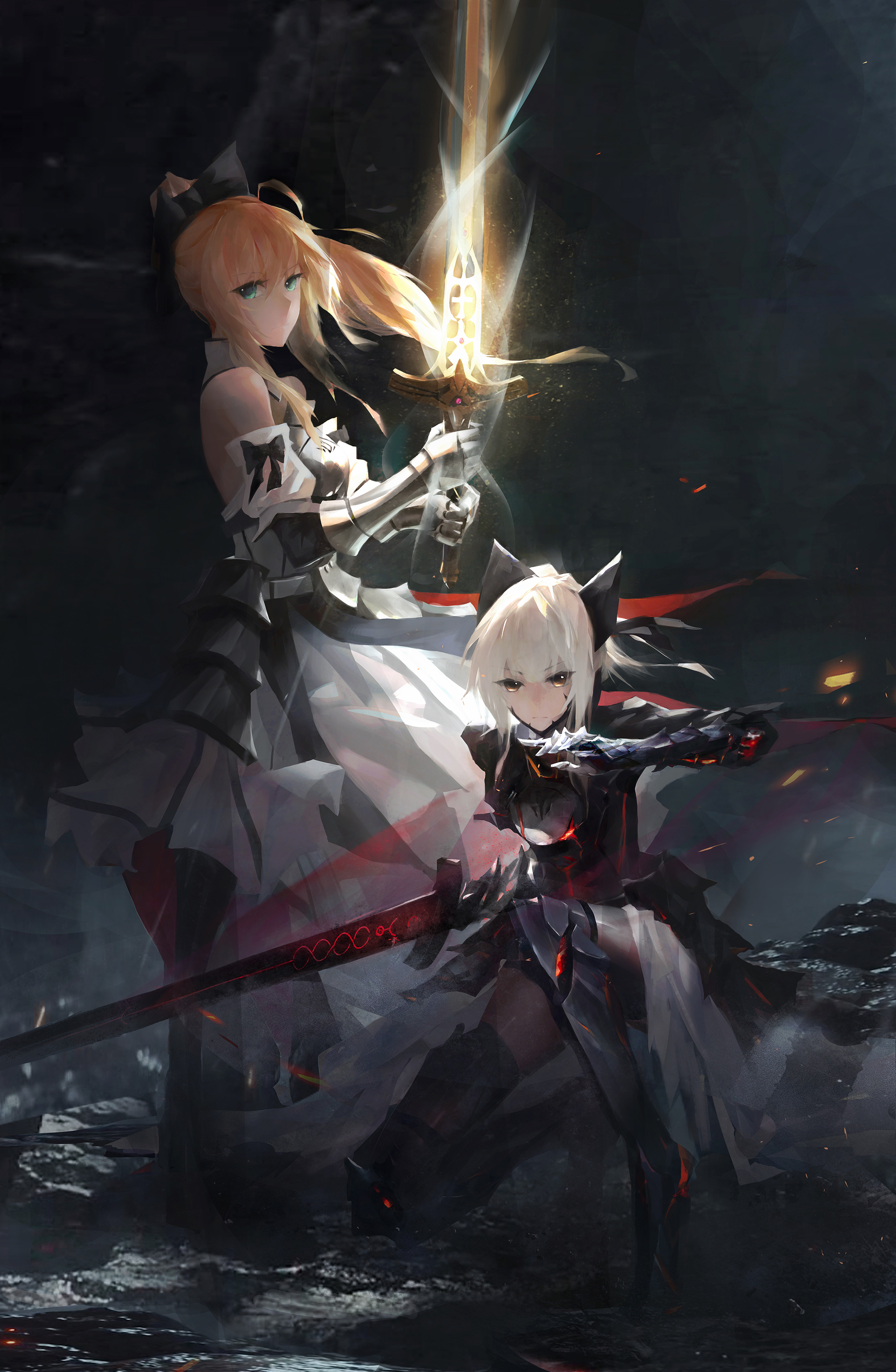 Anime 2000x3065 cell (artist) anime girls Fate series Artoria Pendragon Saber Alter Saber Lily dress armor sword blonde white hair anime Fate/Unlimited Codes  Fate/Grand Order Fate/Stay Night fate/stay night: heaven's feel