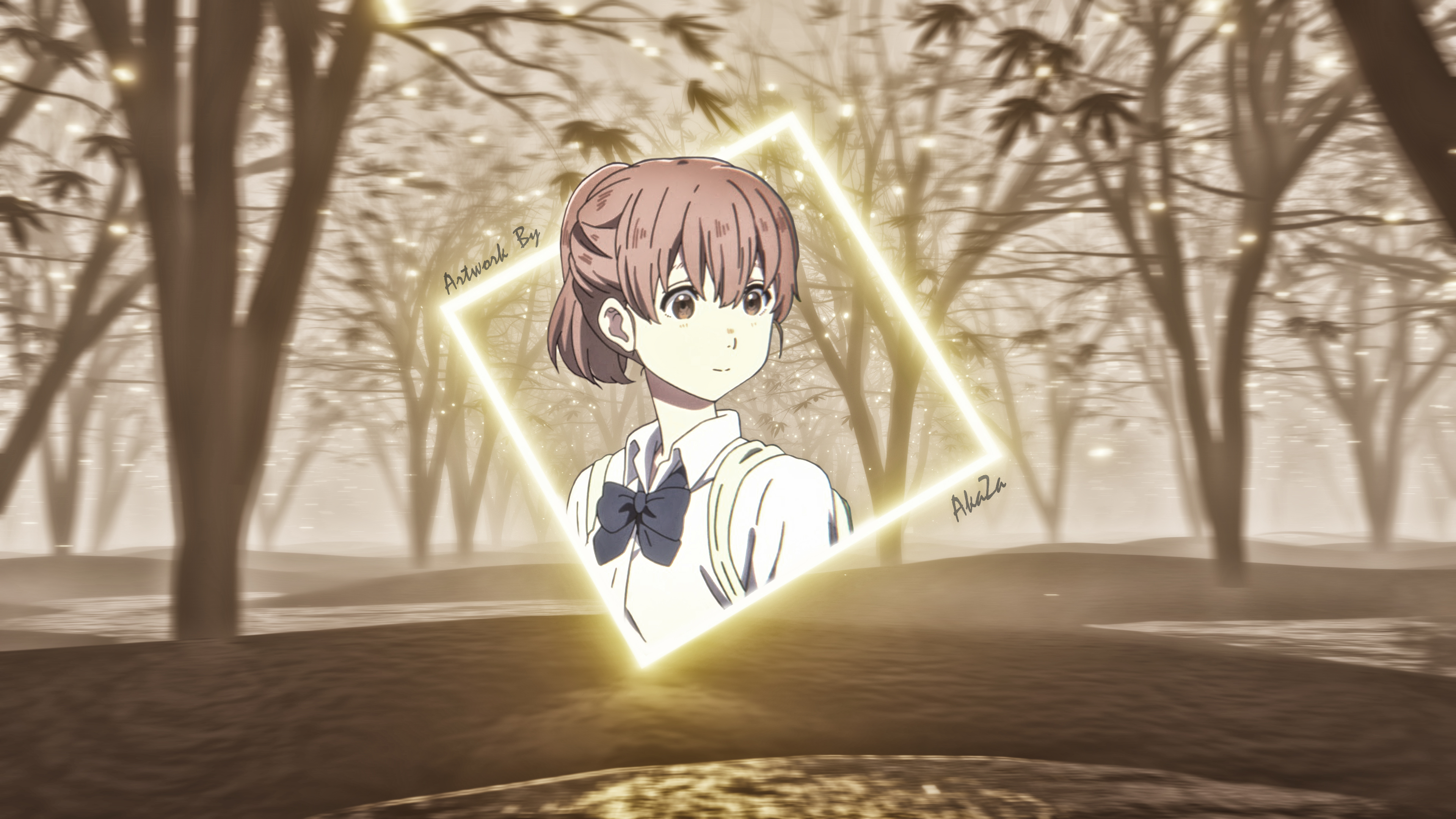 Anime 3840x2160 anime girls Koe no Katachi. picture-in-picture Shoko Nishimia floating particles
