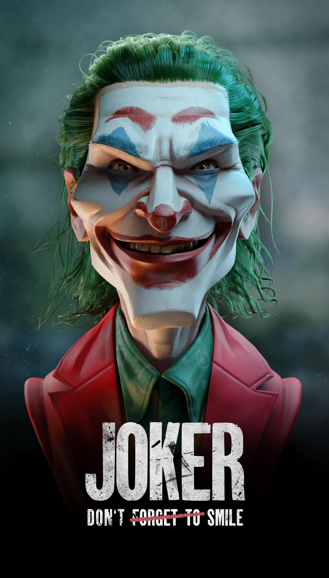 General 1080x1896 Joker (2019 Movie) Joker smiling digital art poster humor green hair face makeup Arthur Fleck