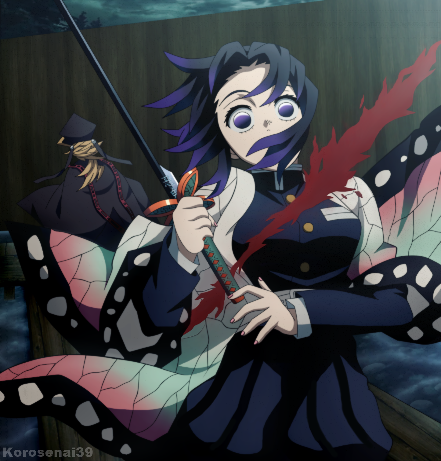 Anime 1445x1509 Kimetsu no Yaiba anime women with swords anime girls purple eyes