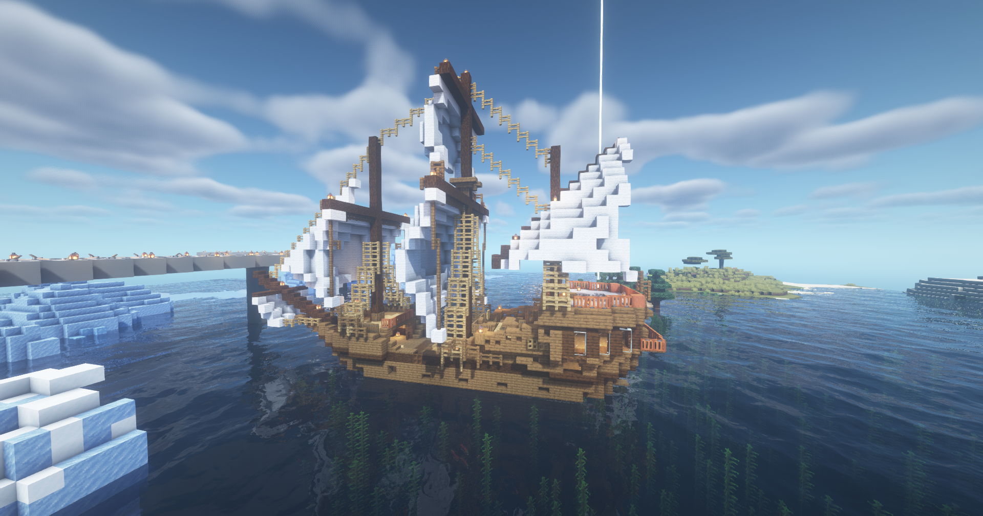 General 1920x1009 Minecraft ship PC gaming video games screen shot sailing ship
