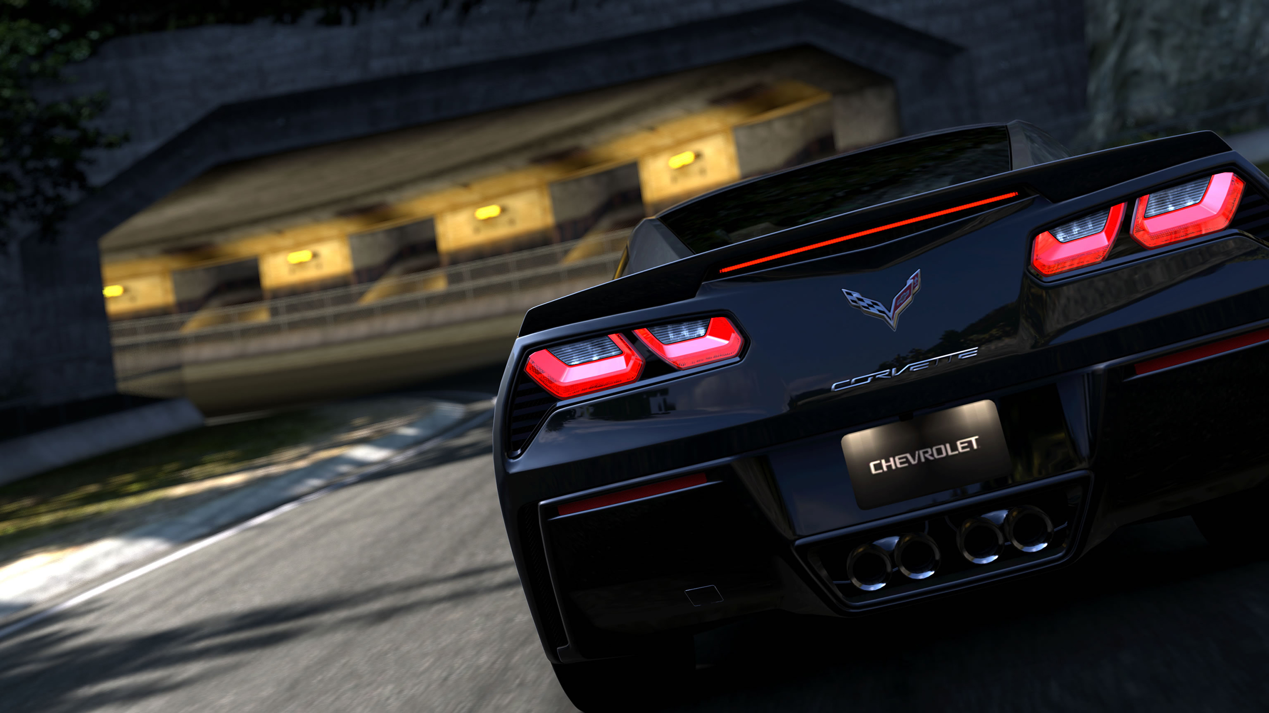 General 2560x1440 Chevrolet Corvette C7 car vehicle rear view black cars Gran Turismo Chevrolet American cars video games