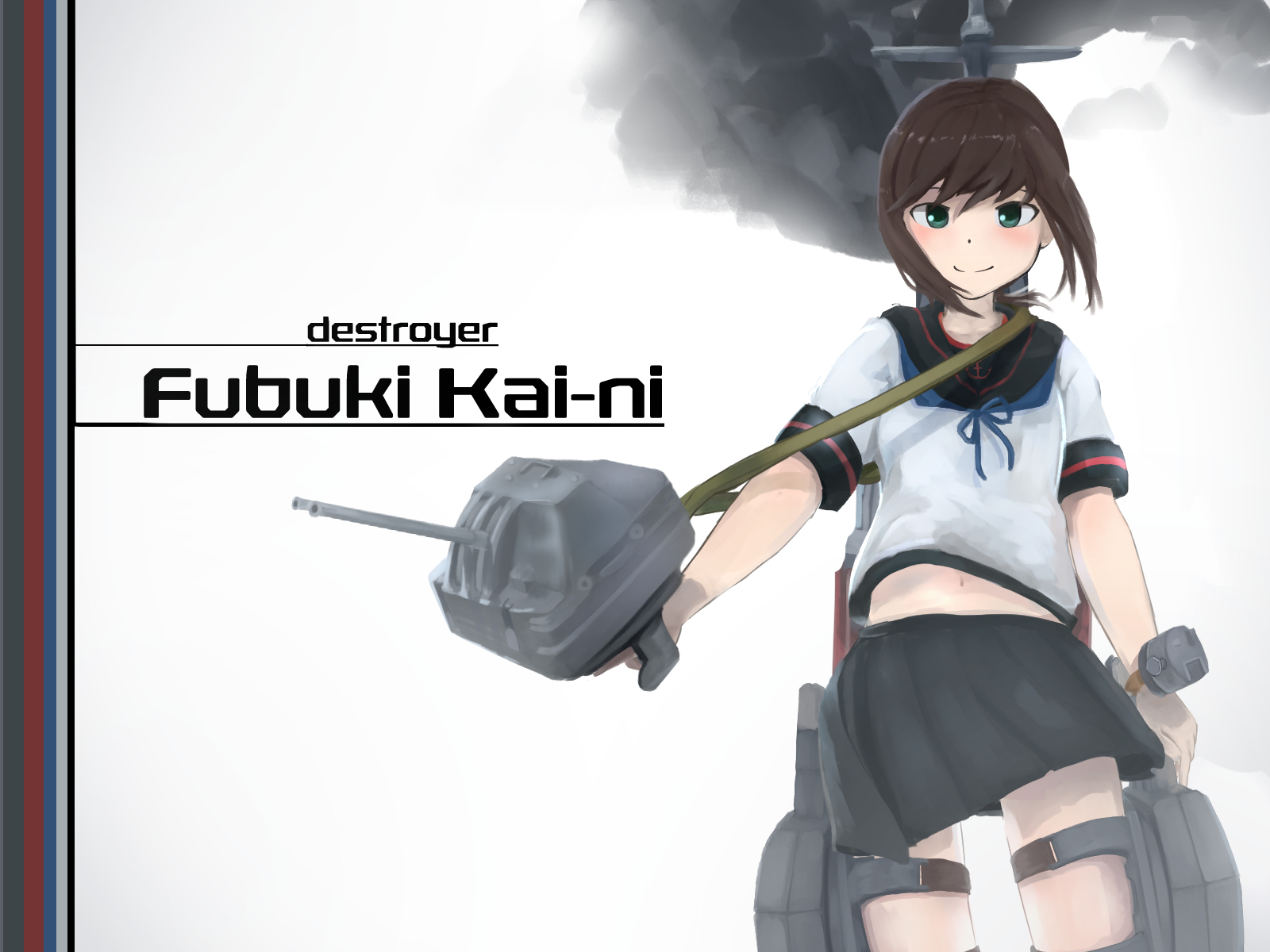 Anime 1600x1200 anime anime girls Kantai Collection Fubuki (KanColle) ponytail brunette school uniform artwork digital art fan art