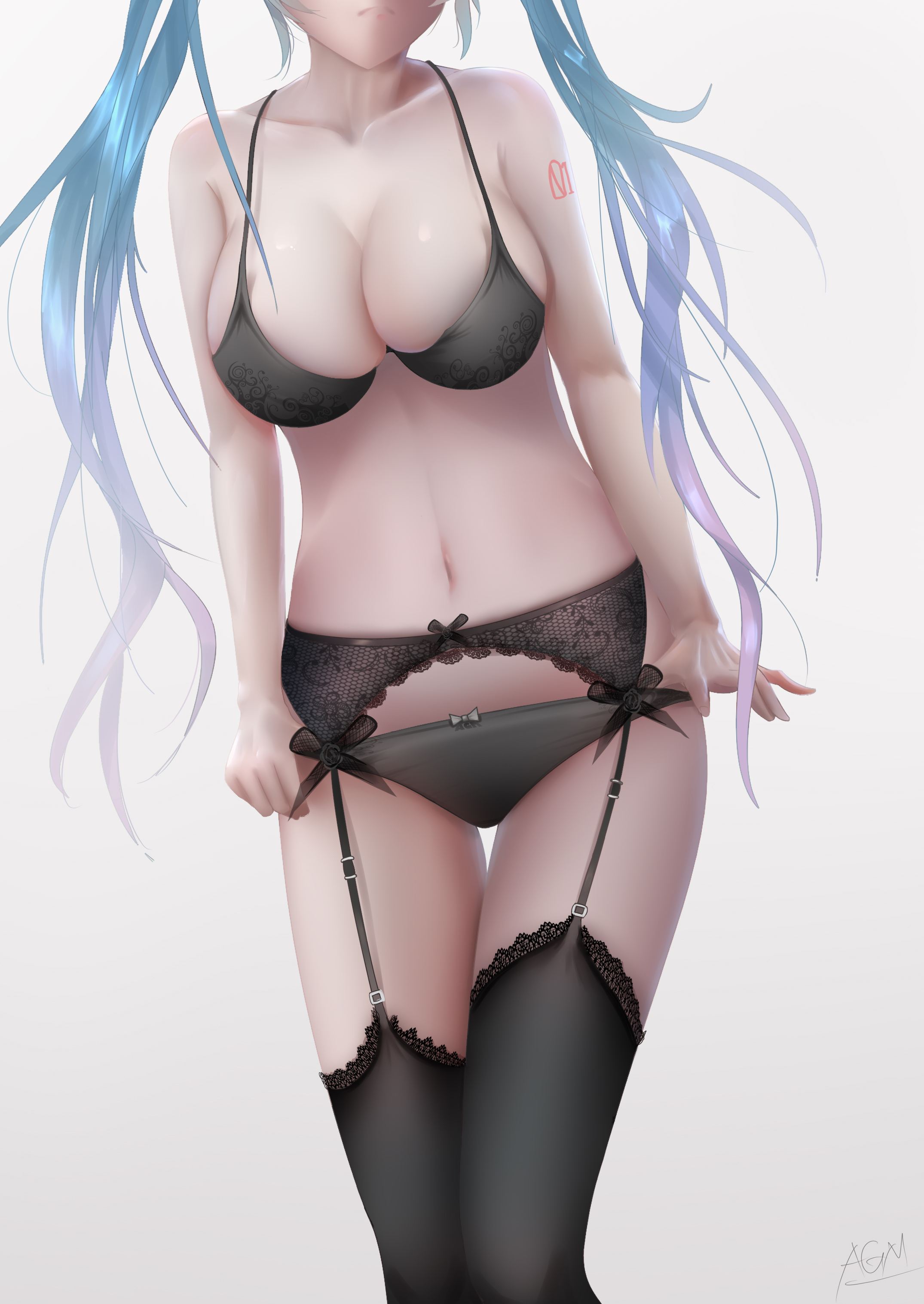 Anime 2150x3035 boobs cleavage underwear garter belt Hatsune Miku