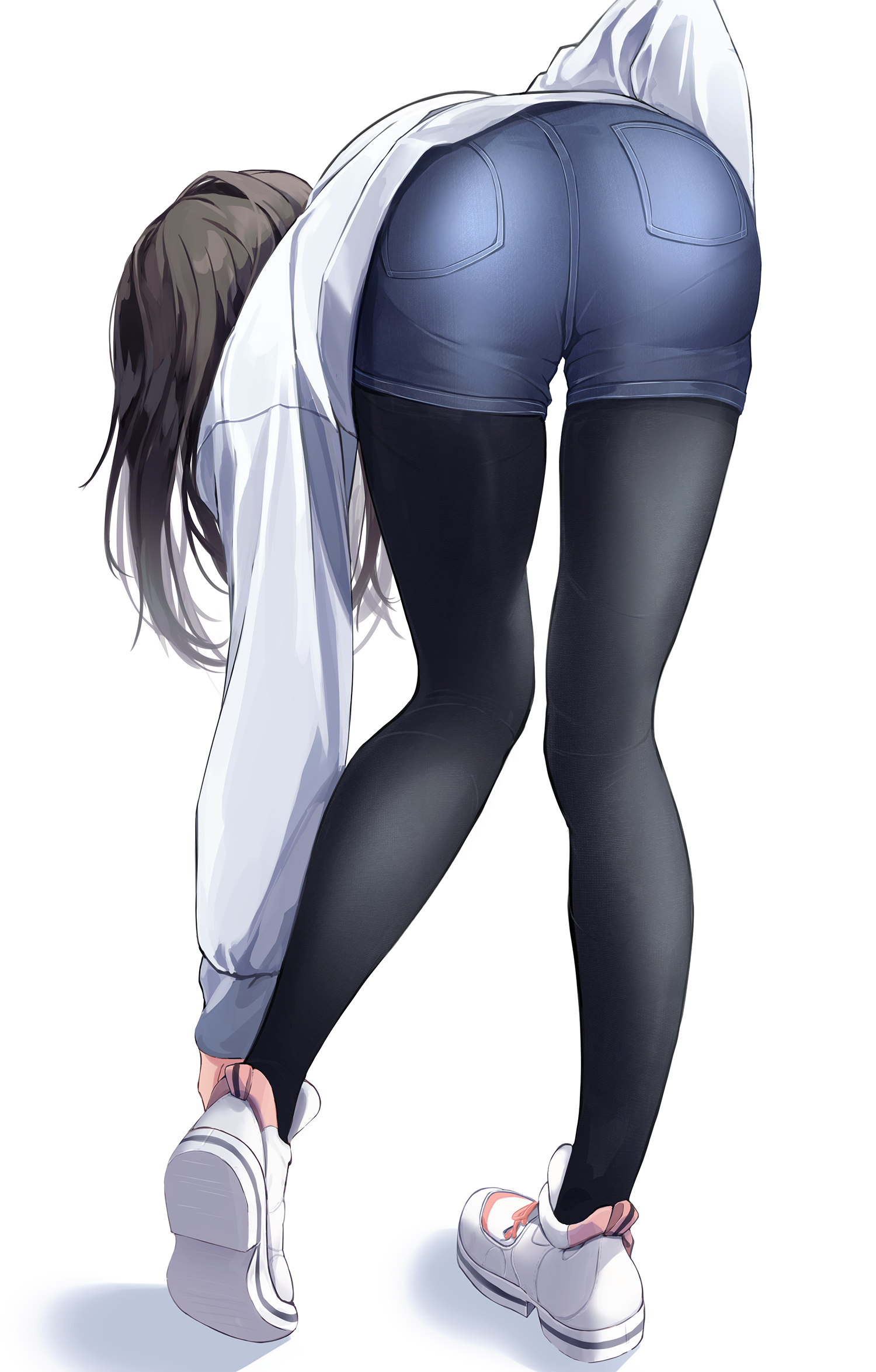 Anime 1500x2348 anime girls ass white background shorts pantyhose Seero simple background anime artwork bent over minimalism long hair