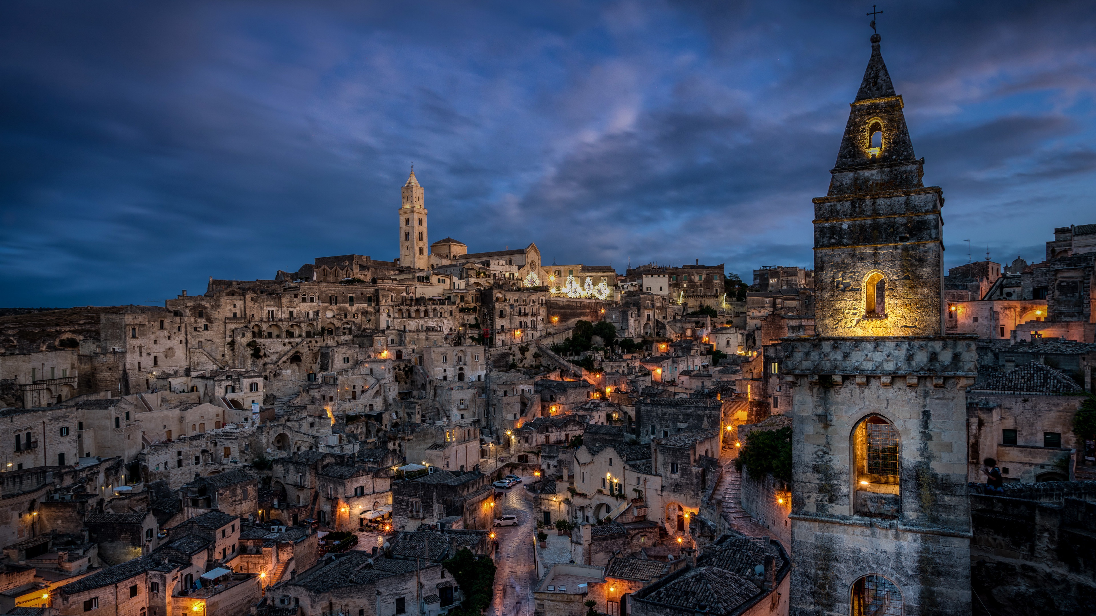 General 3840x2160 town Matera Italy lights