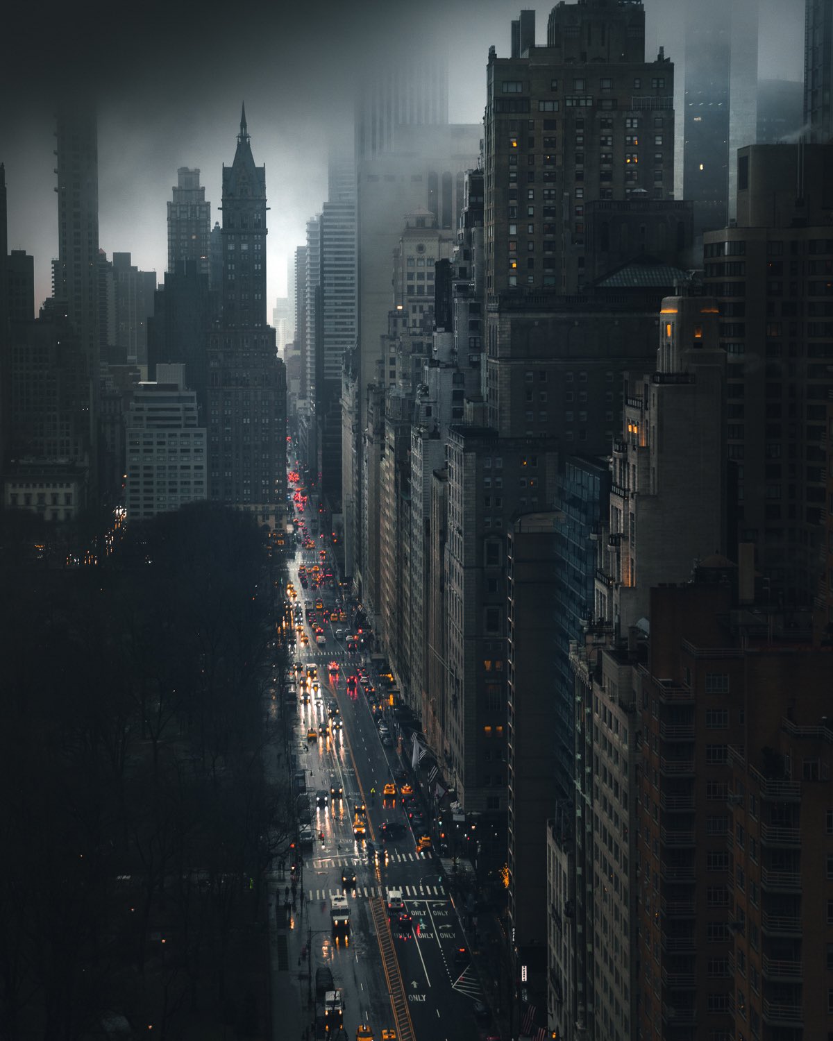 General 1200x1500 city building traffic lights mist New York City skyscraper portrait display street Central Park overcast