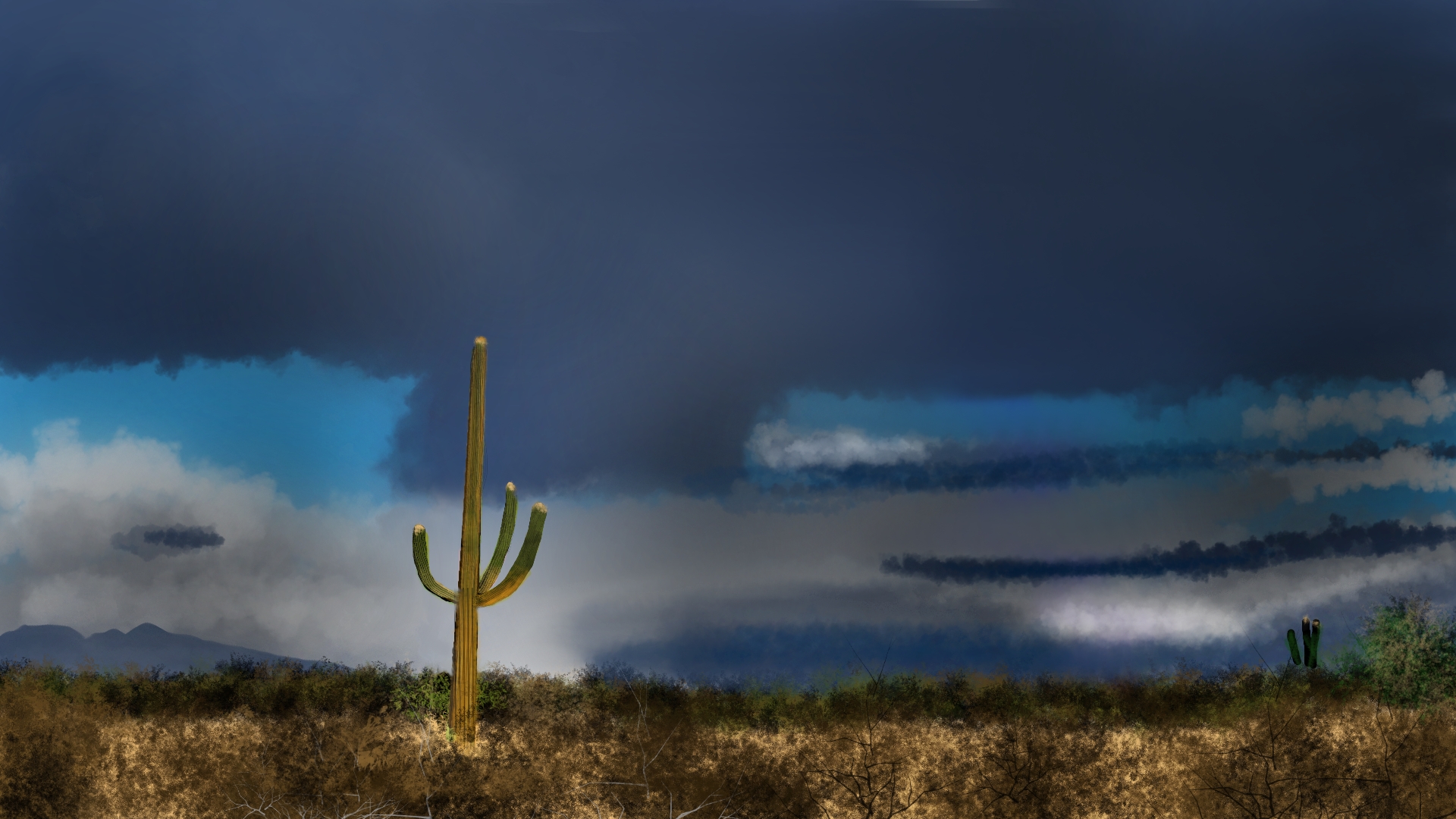 General 1920x1080 digital painting nature landscape cactus