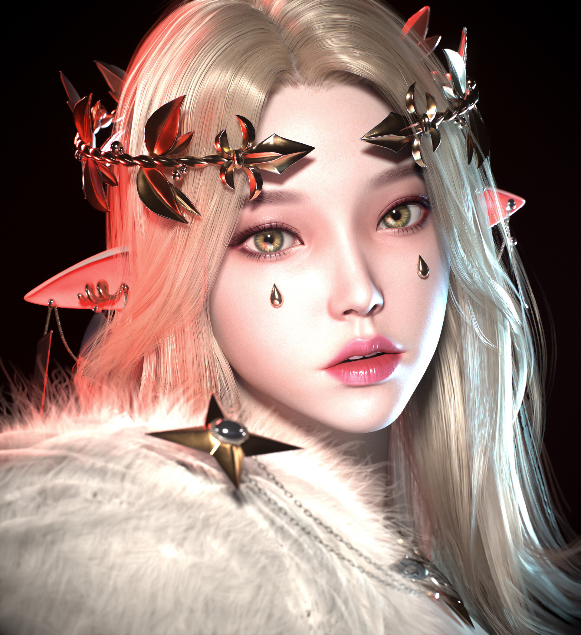 General 1920x2100 CGI women elves blonde crown glamour pointy ears portrait looking at viewer Jaesoub Lee