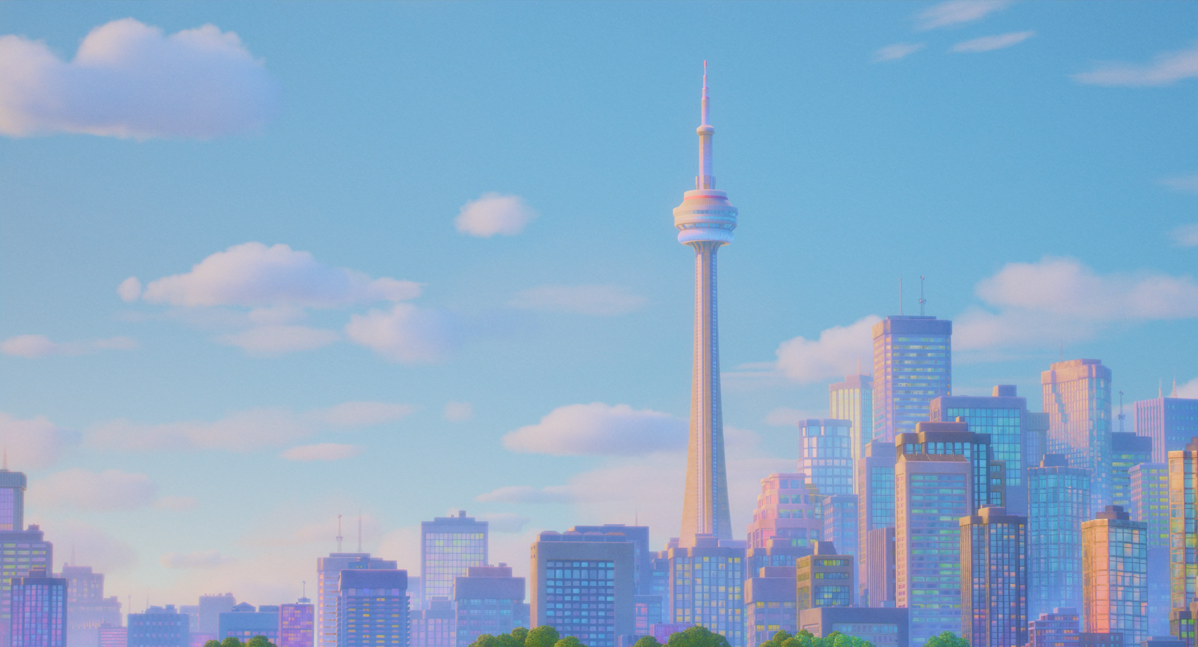 General 3835x2073 Toronto Canada CN Tower turning red cityscape digital art