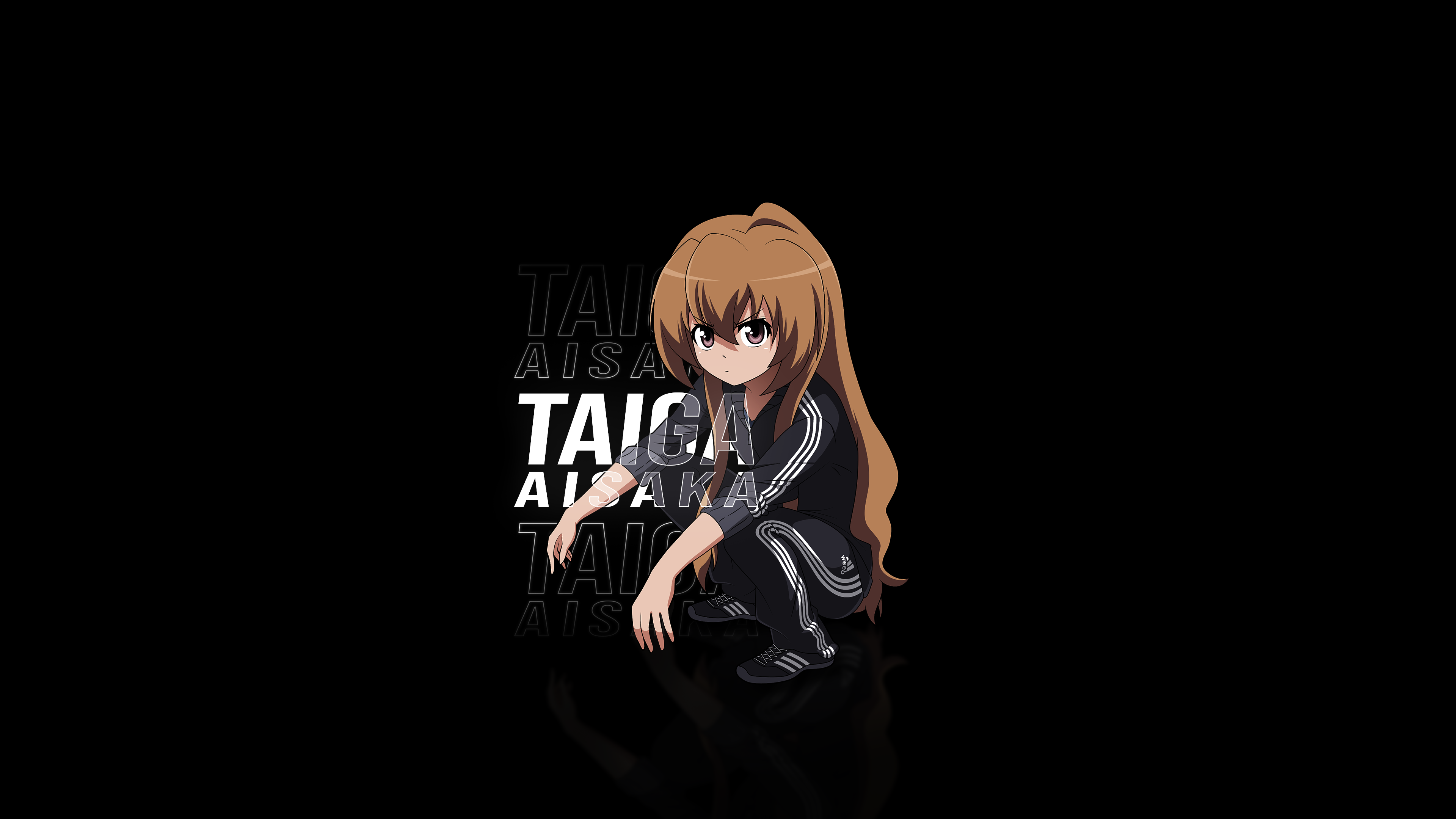 Anime 3840x2160 Toradora! black background simple background squatting angry face brunette anime anime girls typography looking at viewer long hair