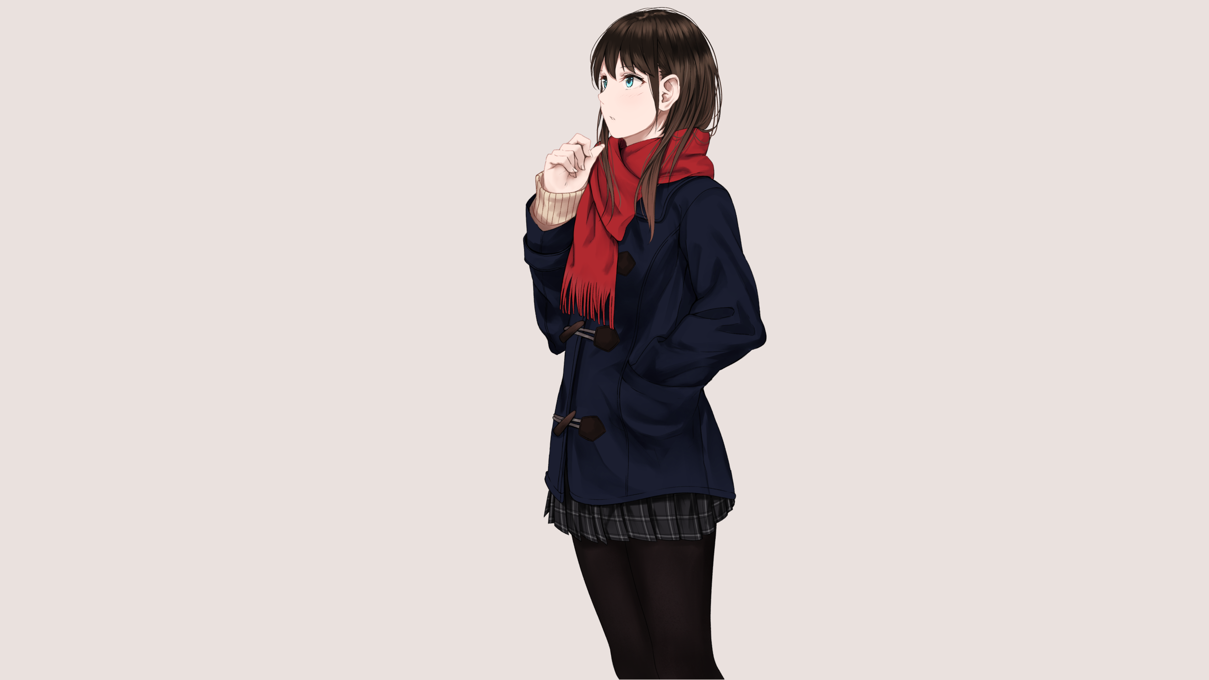 Anime 3840x2160 anime original characters artwork Saitou aqua eyes brunette scarf school uniform anime girls
