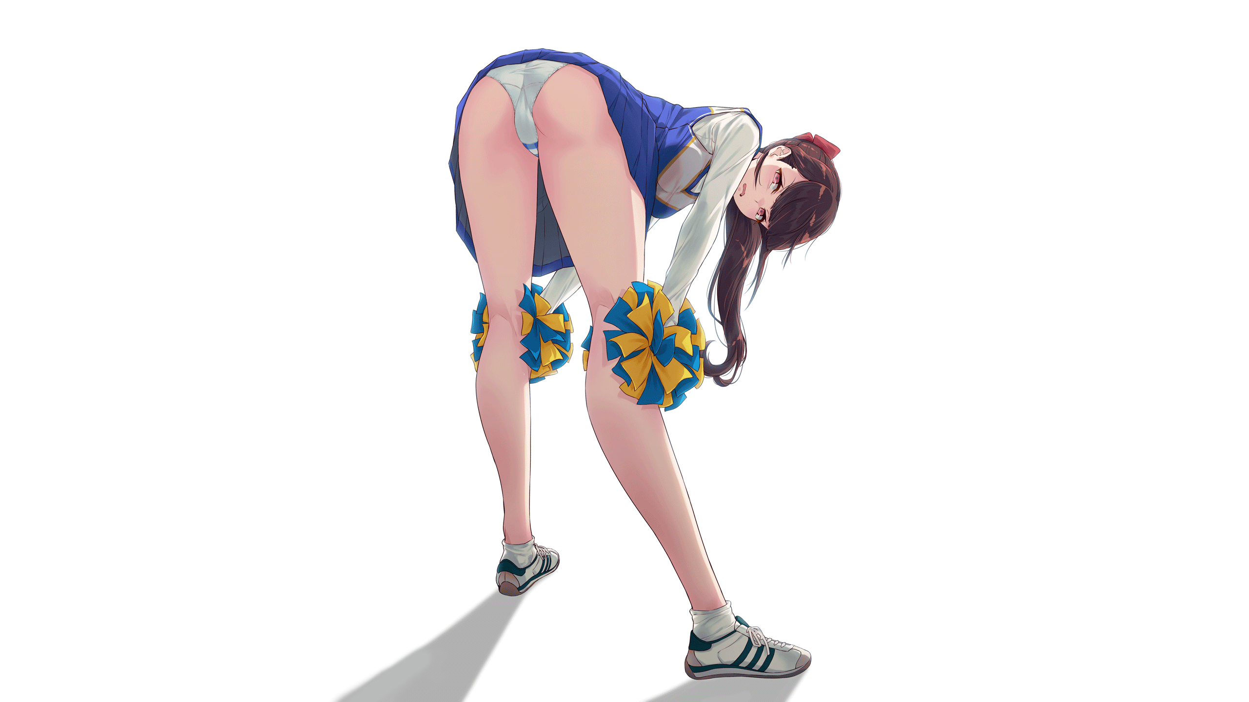 Anime 2560x1440 anime anime girls ecchi simple background ass panties underwear cheerleaders white panties thighs 40hara bent over