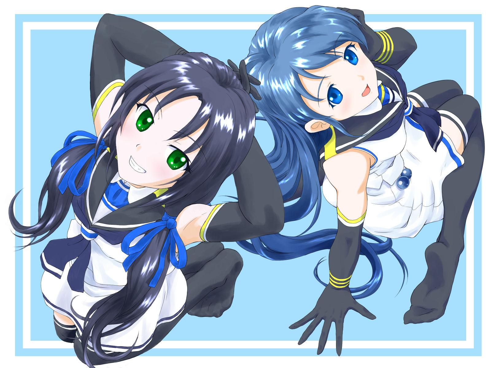 Anime 1600x1200 anime anime girls Kantai Collection Suzukaze (KanColle) Samidare (KanColle) long hair blue hair artwork digital art fan art