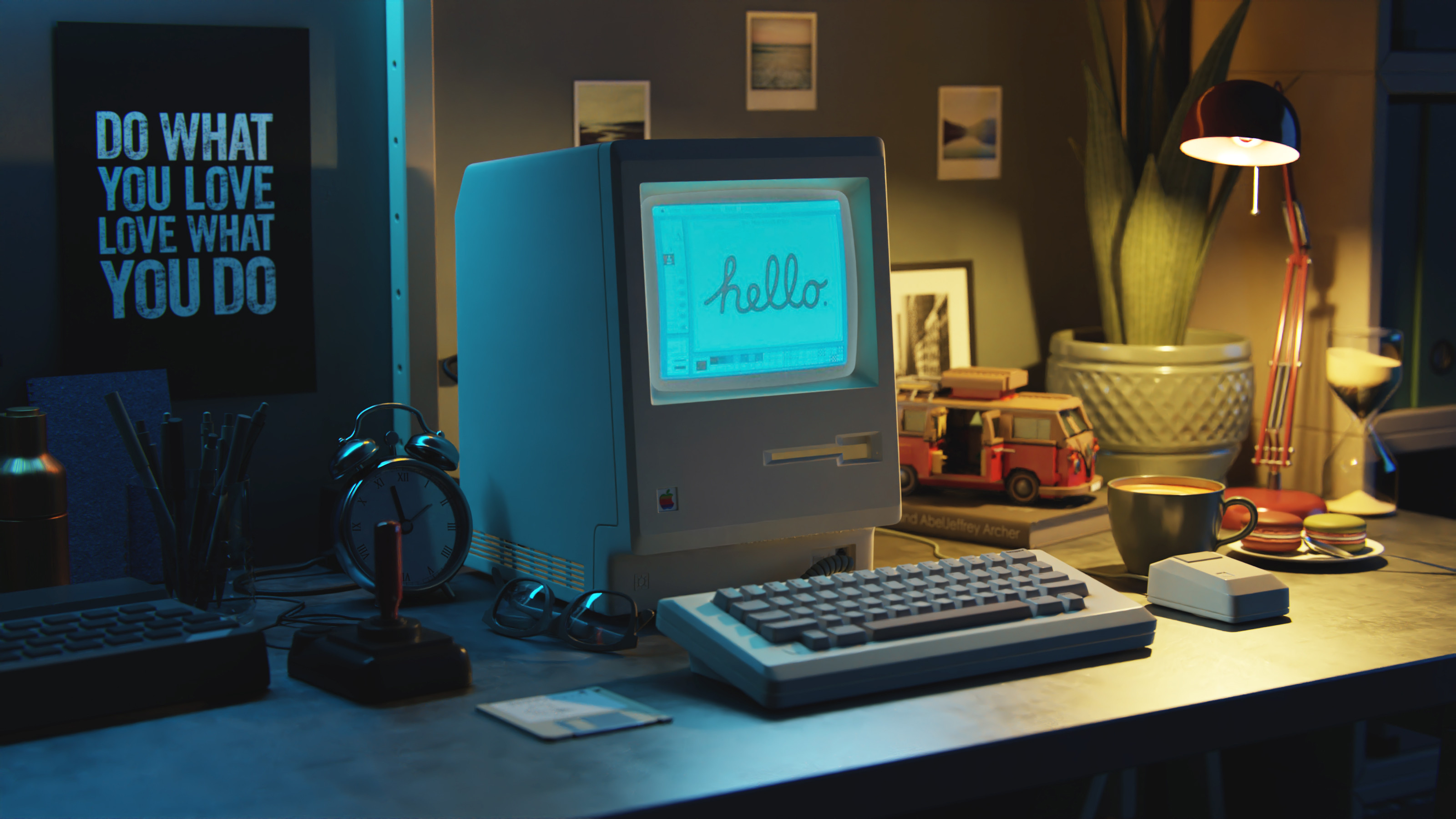 General 3200x1800 indoors Retro computers Apple Inc. Andrew Averkin artwork digital art Macintosh night office