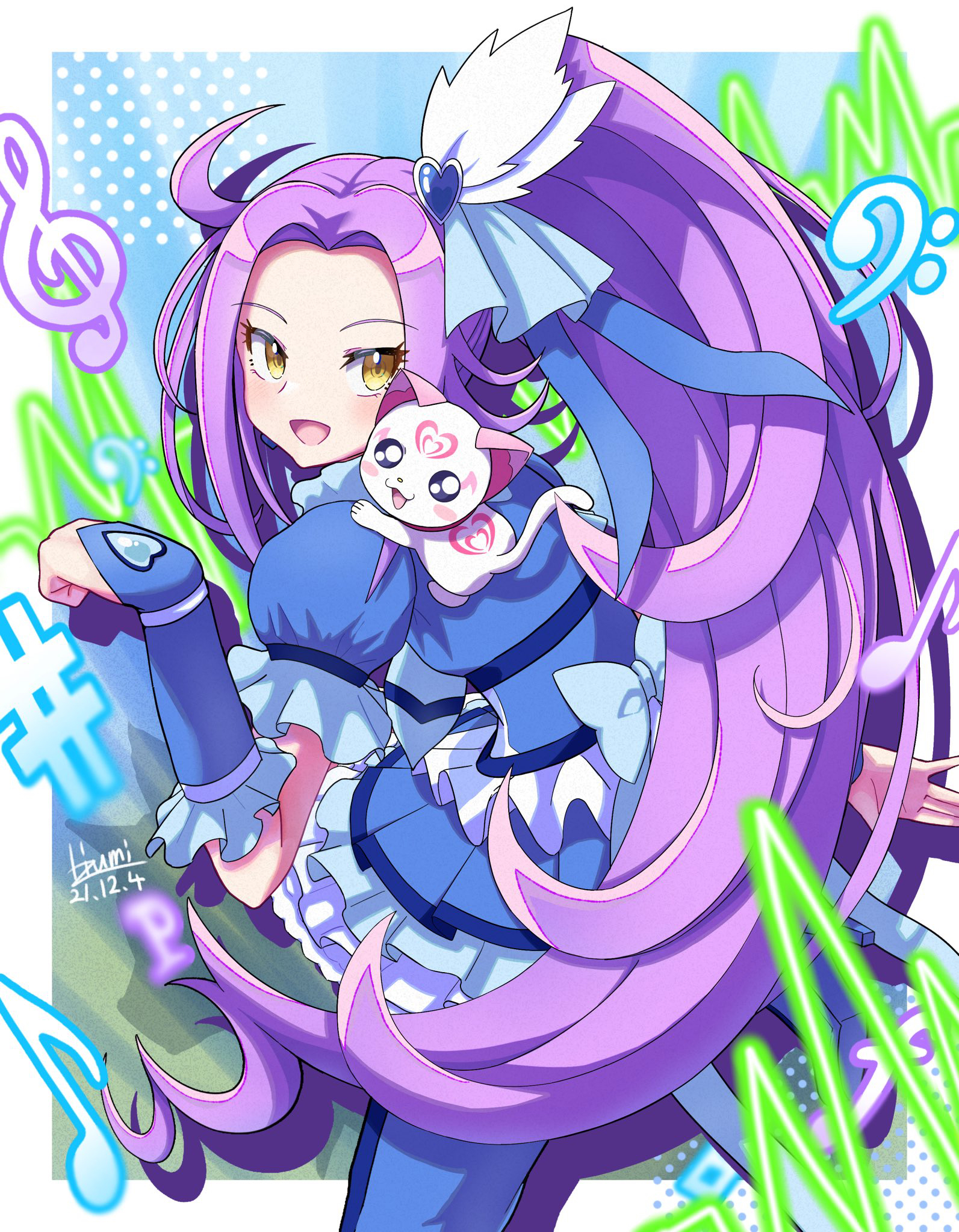 Anime 1593x2048 anime anime girls Suite Precure♪ Pretty Cure Cure Beat Kurokawa Ellen ponytail purple hair artwork digital art fan art magical girls