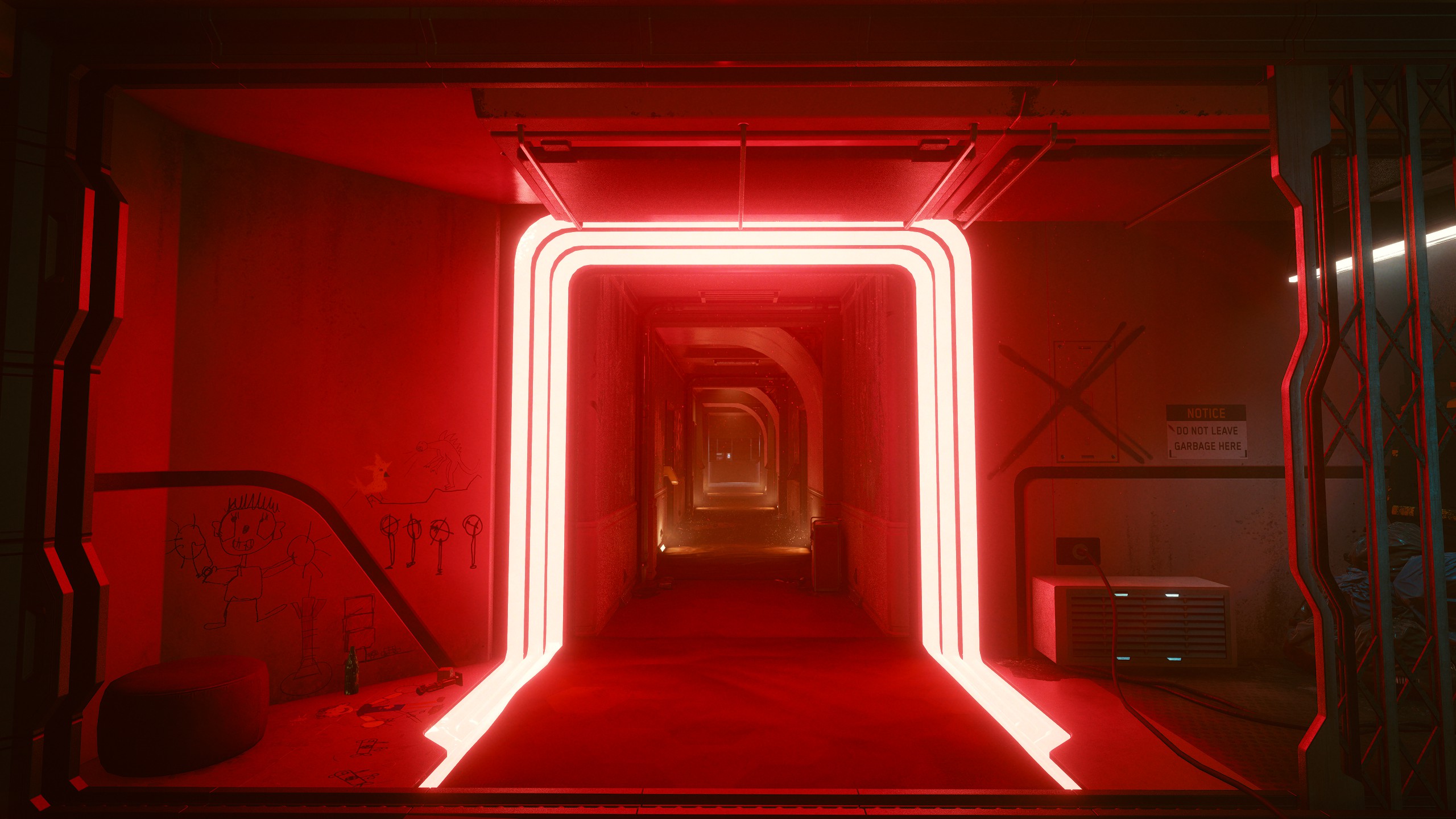 General 2560x1440 Cyberpunk 2077 neon red futuristic hallway cyberpunk video games CD Projekt RED video game landscape