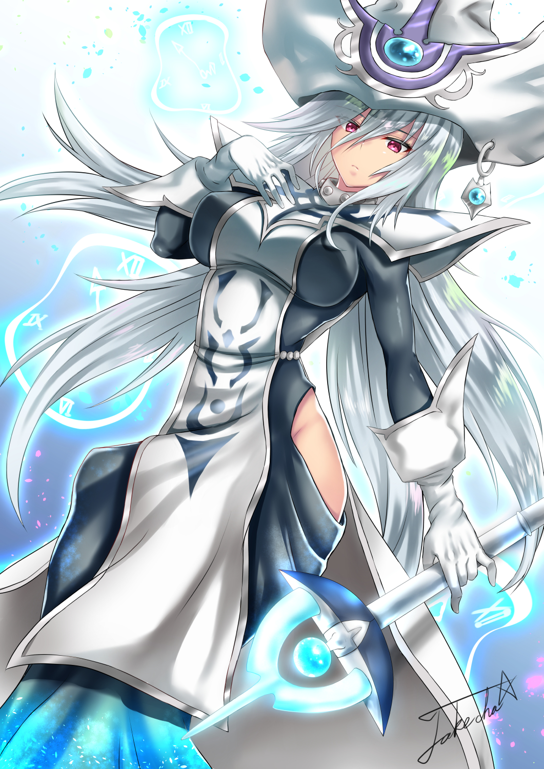Anime 1061x1500 anime anime girls Yu-Gi-Oh! Silent Magician long hair white hair witch witch hat boobs